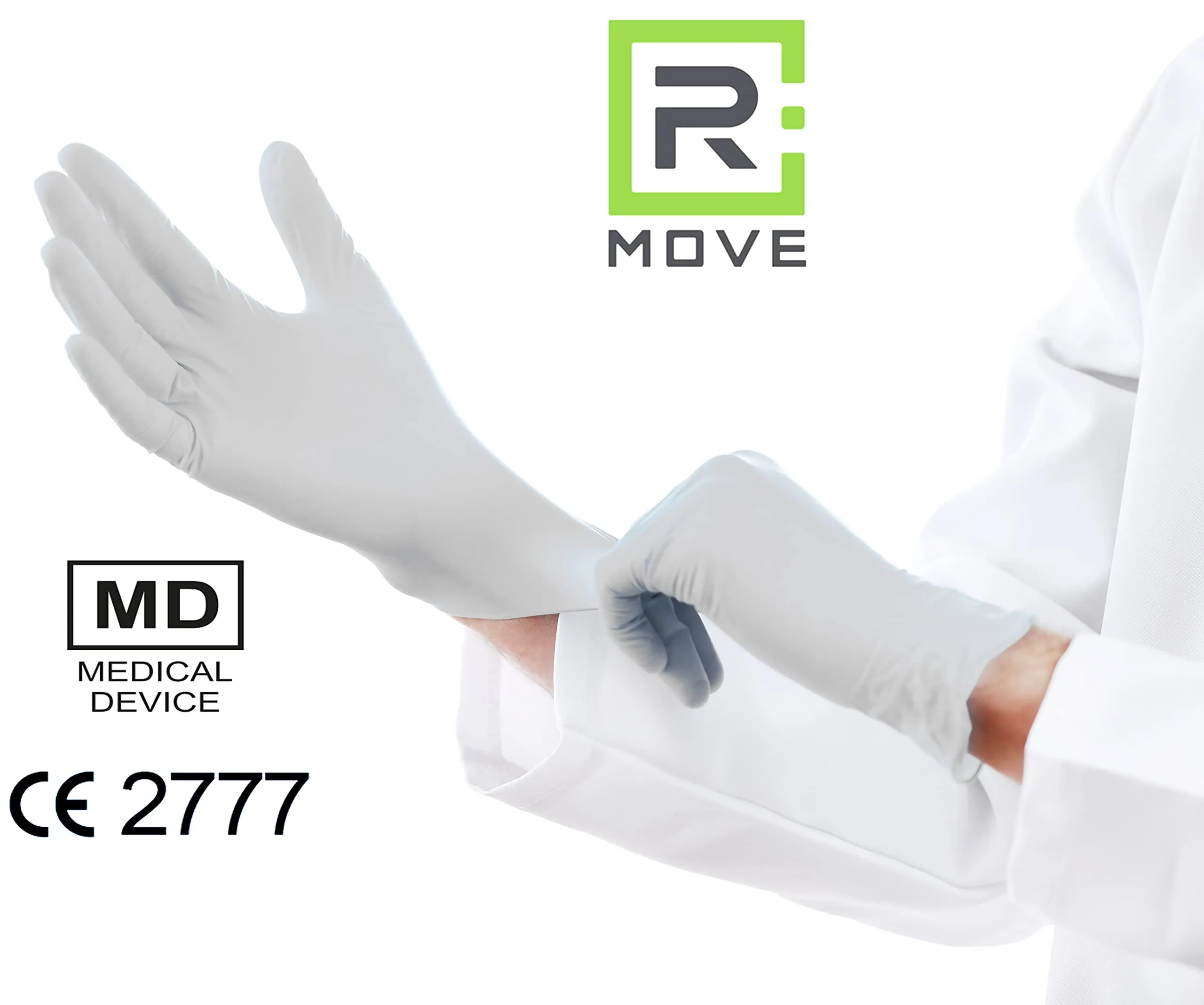 R MOVE Guanti in Nitrile Monouso, Bianchi, Taglia M, Senza Polvere, Senza Lattice, Ipoallergenici, 100 Pezzi - immagine 4