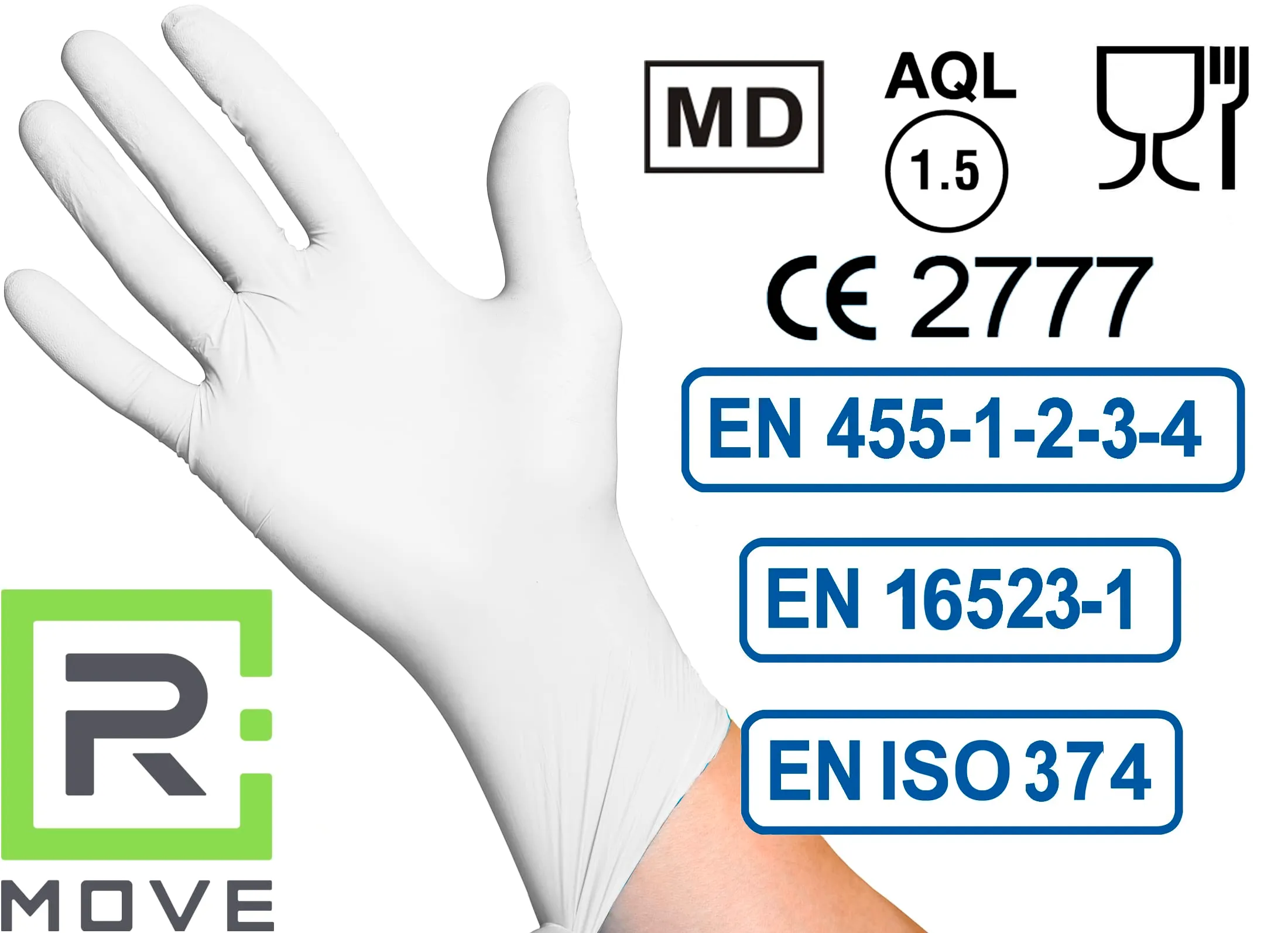 R MOVE Guanti in Nitrile Monouso, Bianchi, Taglia M, Senza Polvere, Senza Lattice, Ipoallergenici, 100 Pezzi - immagine 5