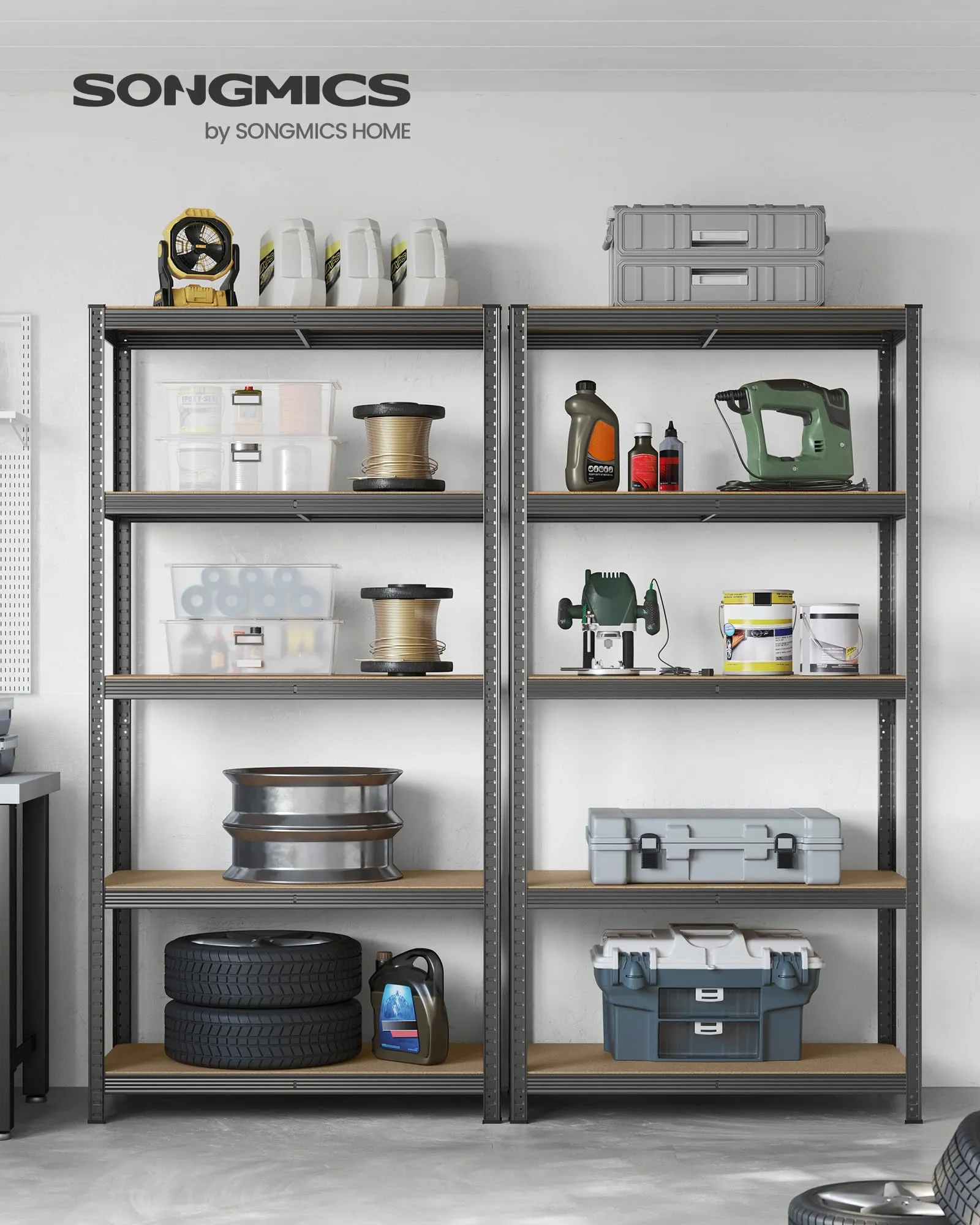 SONGMICS Set di 2 Scaffali per Carichi Pesanti a 5 Ripiani in Acciaio, 50 x 100 x 200 cm, Grigio Nebbia GLR050G02 - immagine 2
