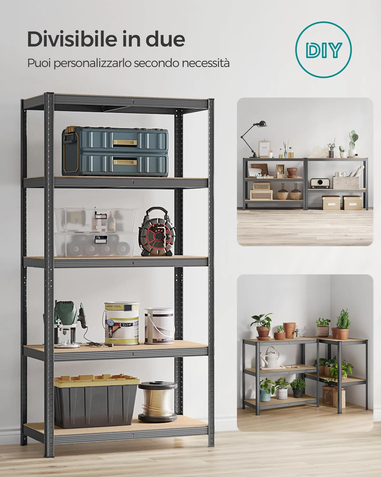 SONGMICS Set di 2 Scaffali per Carichi Pesanti a 5 Ripiani in Acciaio, 50 x 100 x 200 cm, Grigio Nebbia GLR050G02 - immagine 6