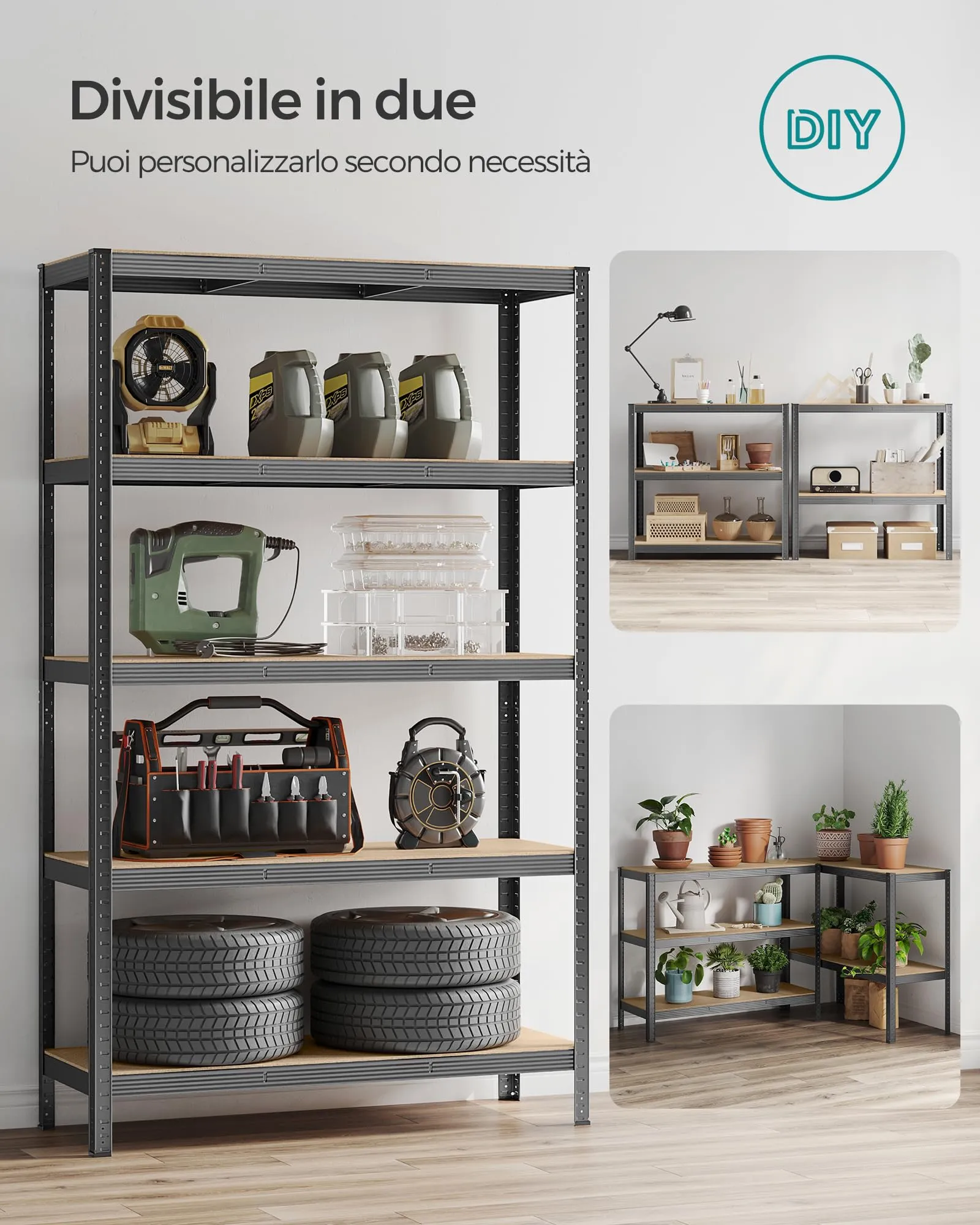 SONGMICS Set di 2 Scaffali in Metallo a 5 Ripiani Regolabili, 60 x 120 x 200 cm, Grigio Nebbia GLR060G02 - immagine 6