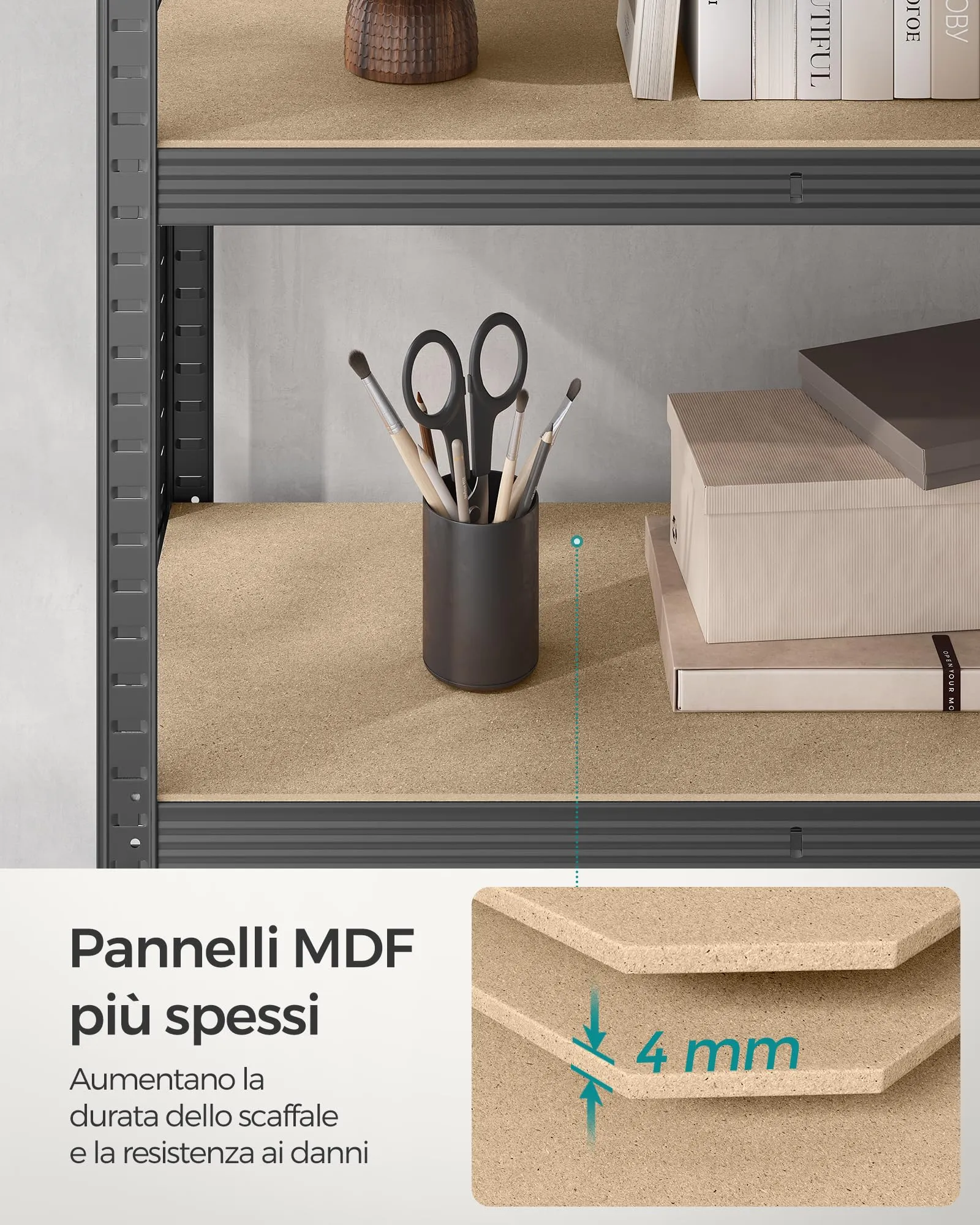 SONGMICS Set di 2 Scaffali in Metallo a 5 Ripiani Regolabili, 60 x 120 x 200 cm, Grigio Nebbia GLR060G02 - immagine 8