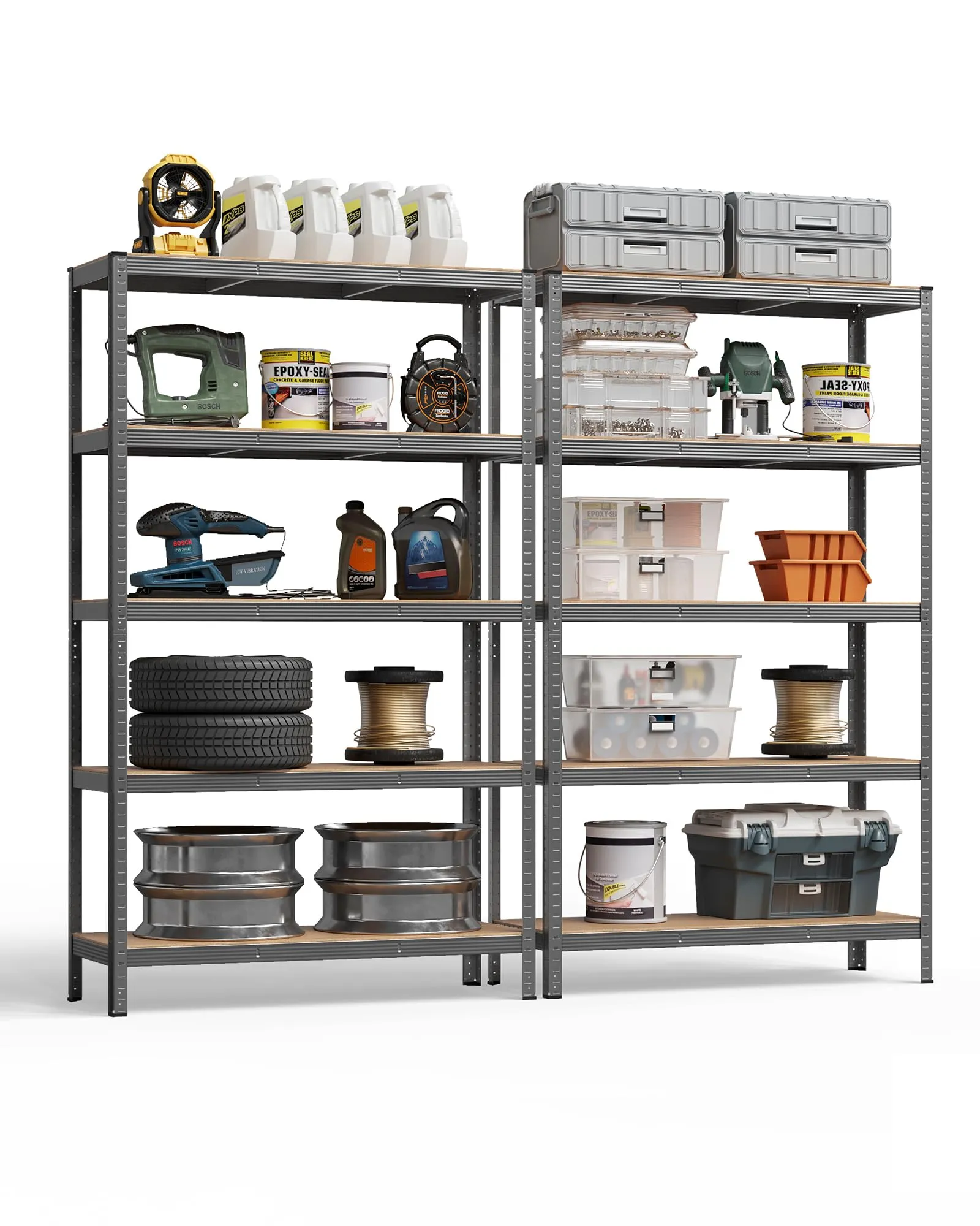 SONGMICS Set di 2 Scaffali in Metallo a 5 Ripiani Regolabili, 60 x 120 x 200 cm, Grigio Nebbia GLR060G02 - immagine 9