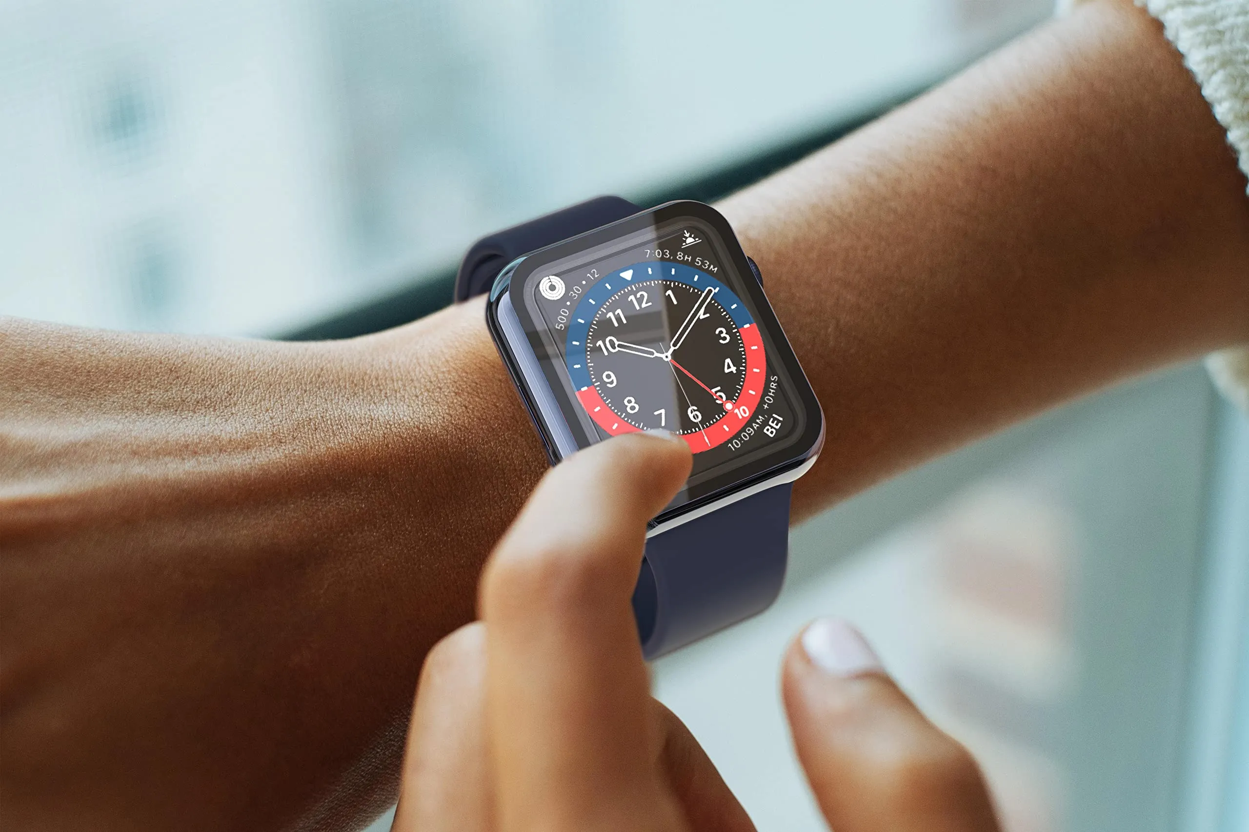 Misxi Cover con Vetro Temperato per Apple Watch Serie 9/8/7 41mm, 1 Blu + 1 Trasparente - immagine 7