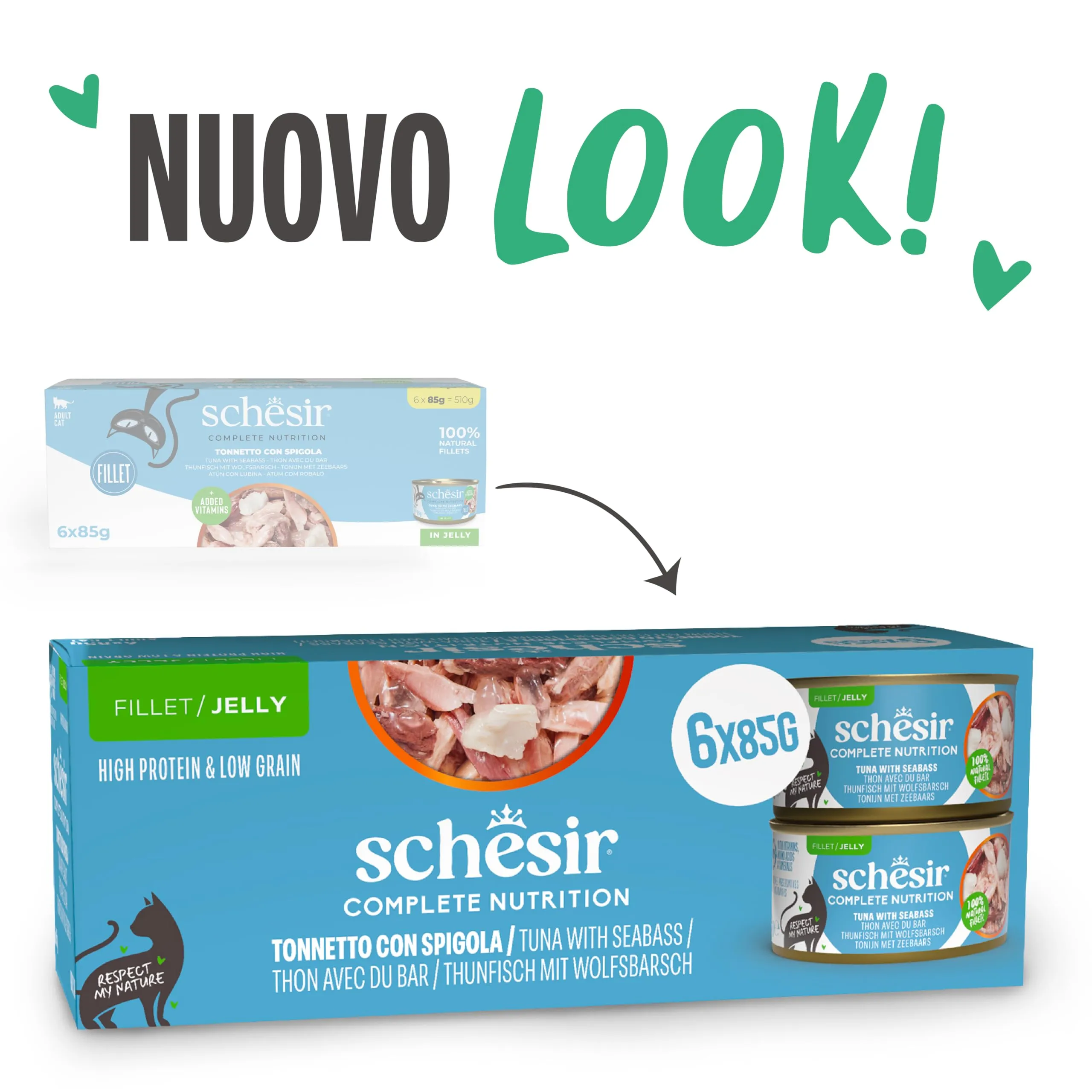 Schesir Tonnetto con Spigola in Gelatina, Alimento Umido Completo per Gatti, 6 x 85g - immagine 2