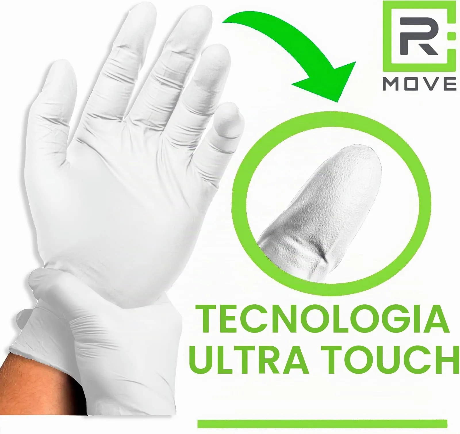 R MOVE Guanti in Nitrile Monouso Bianchi, Senza Polvere, Senza Lattice, XL (100 pezzi) - immagine 2
