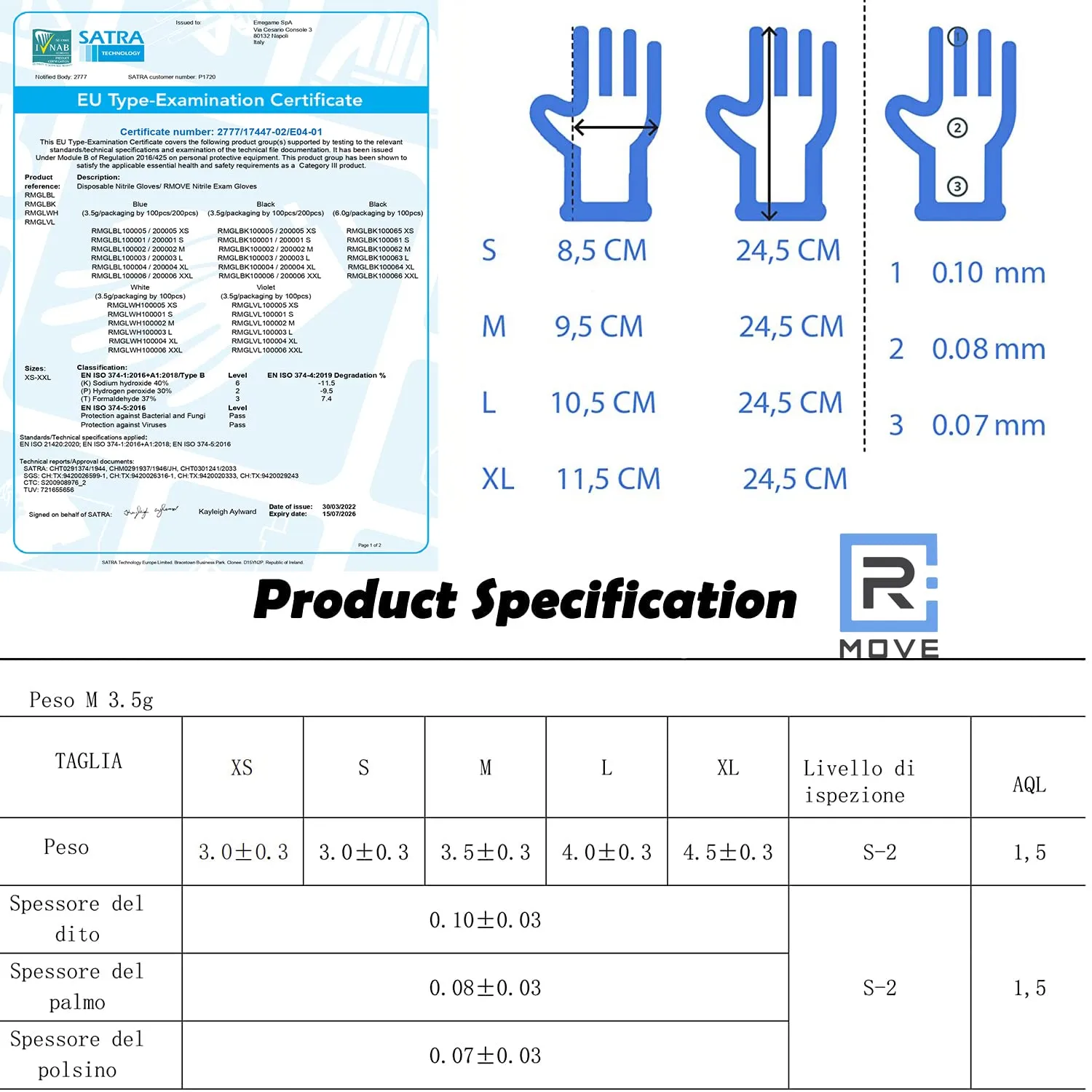 R MOVE Guanti in Nitrile Monouso Bianchi, Senza Polvere, Senza Lattice, XL (100 pezzi) - immagine 3