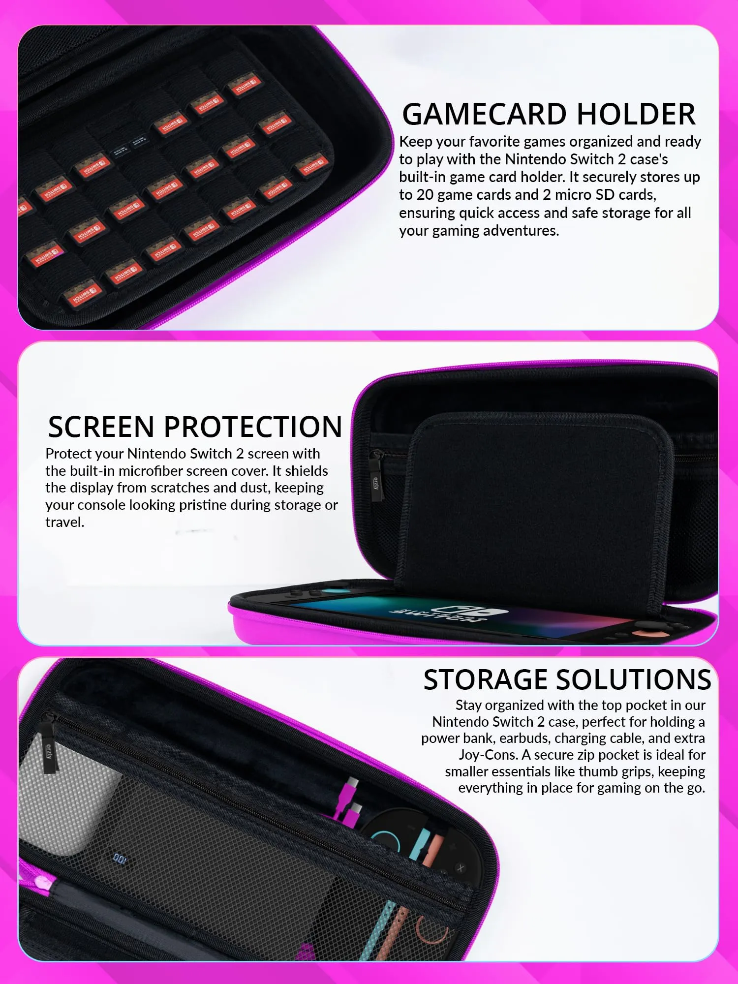 Orzly Custodia Protettiva da Viaggio per Nintendo Switch 2 con Pad per lo Schermo e Slot per Schede di Gioco - immagine 5