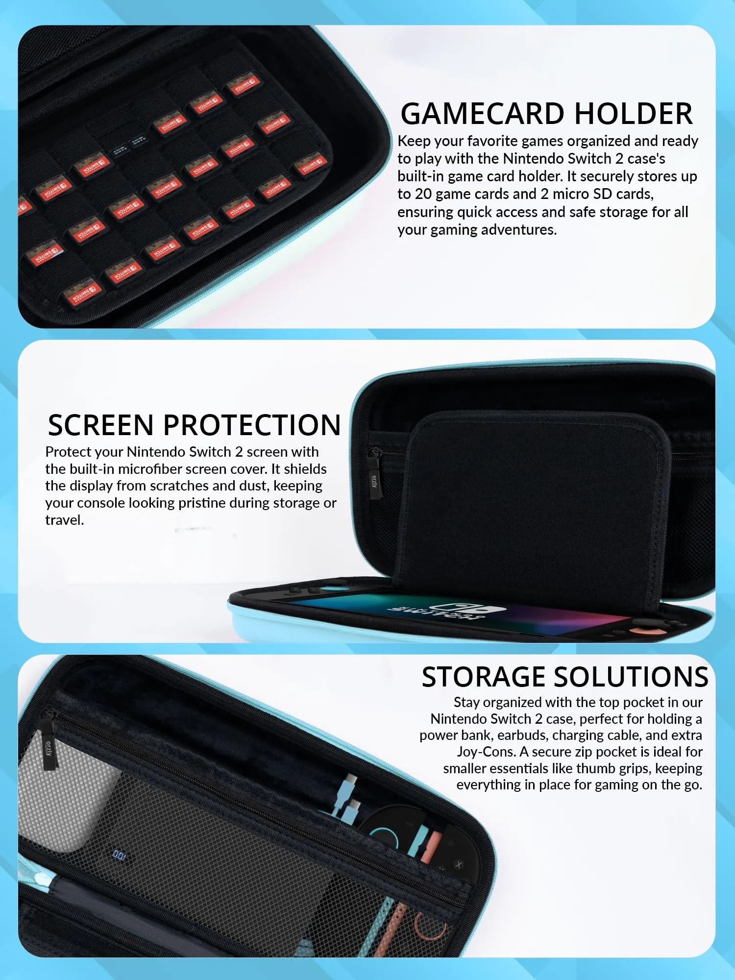 Orzly Custodia per Nintendo Switch 2 con pad per lo schermo e slot per schede di gioco e MicroSD - immagine 5