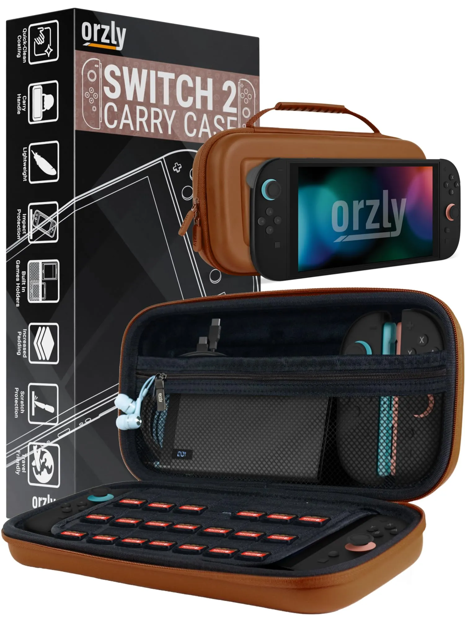 Orzly Custodia Protettiva da Viaggio per Nintendo Switch 2, Marrone - immagine 1