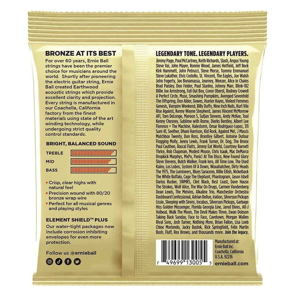 Ernie Ball Earthwood Custom Medium 80/20 Bronze Acoustic Guitar Strings, 12.5-56, 3-Pack - immagine 2
