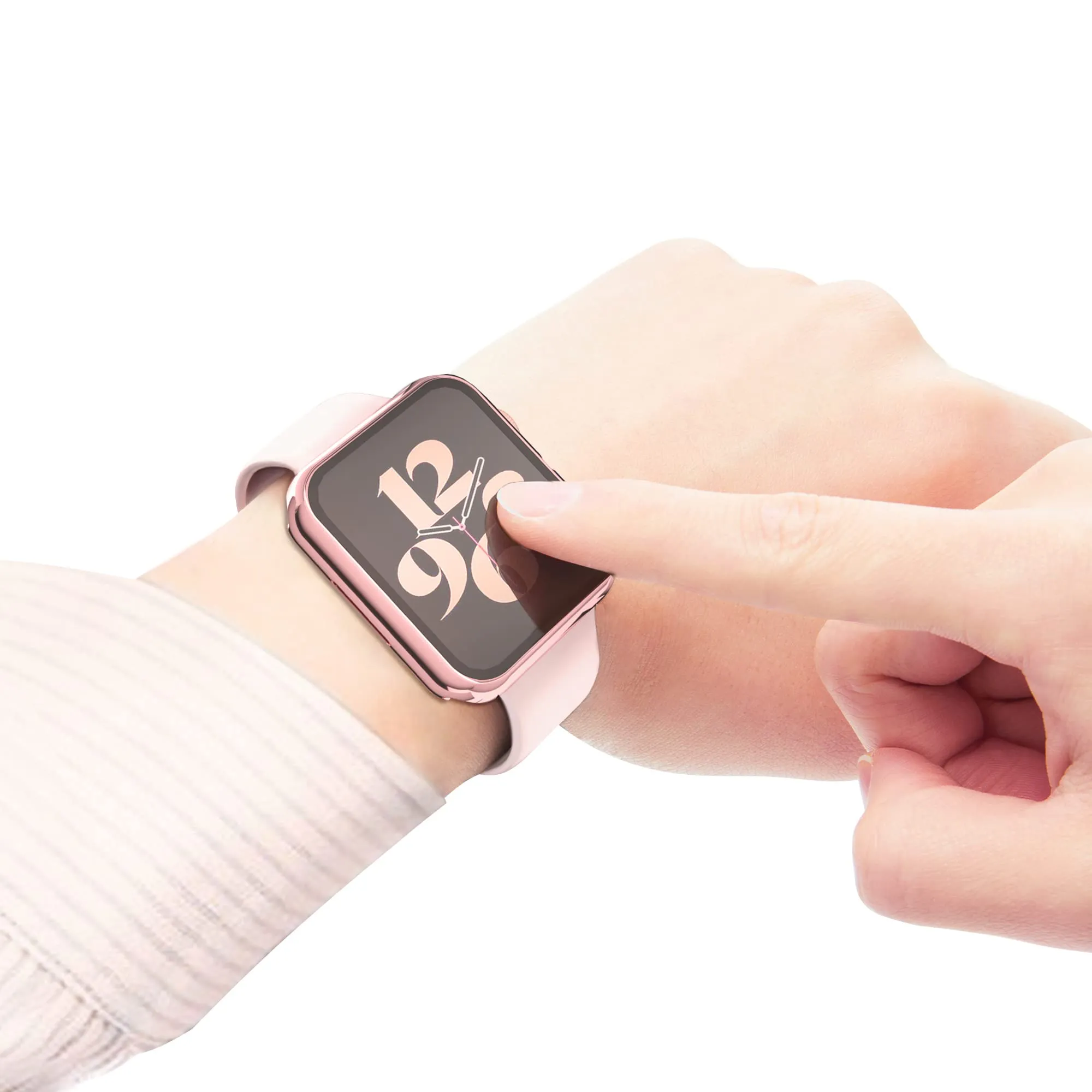 Misxi Cover con Vetro Temperato per Apple Watch Serie 9/8/7 45mm, 2 Pezzi (1 Rose Pink + 1 Trasparente) - immagine 4