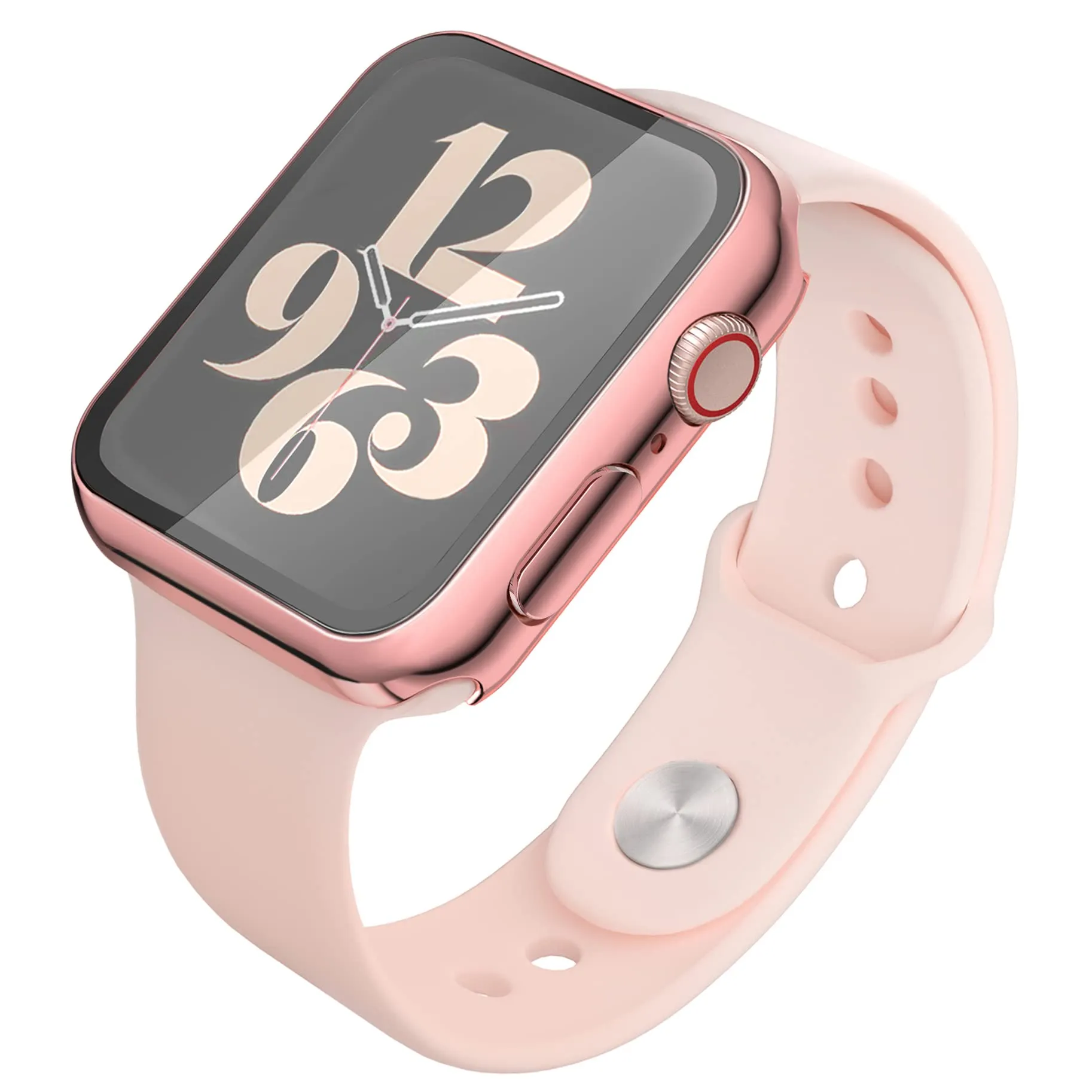 Misxi Cover con Vetro Temperato per Apple Watch Serie 9/8/7 45mm, 2 Pezzi (1 Rose Pink + 1 Trasparente) - immagine 5