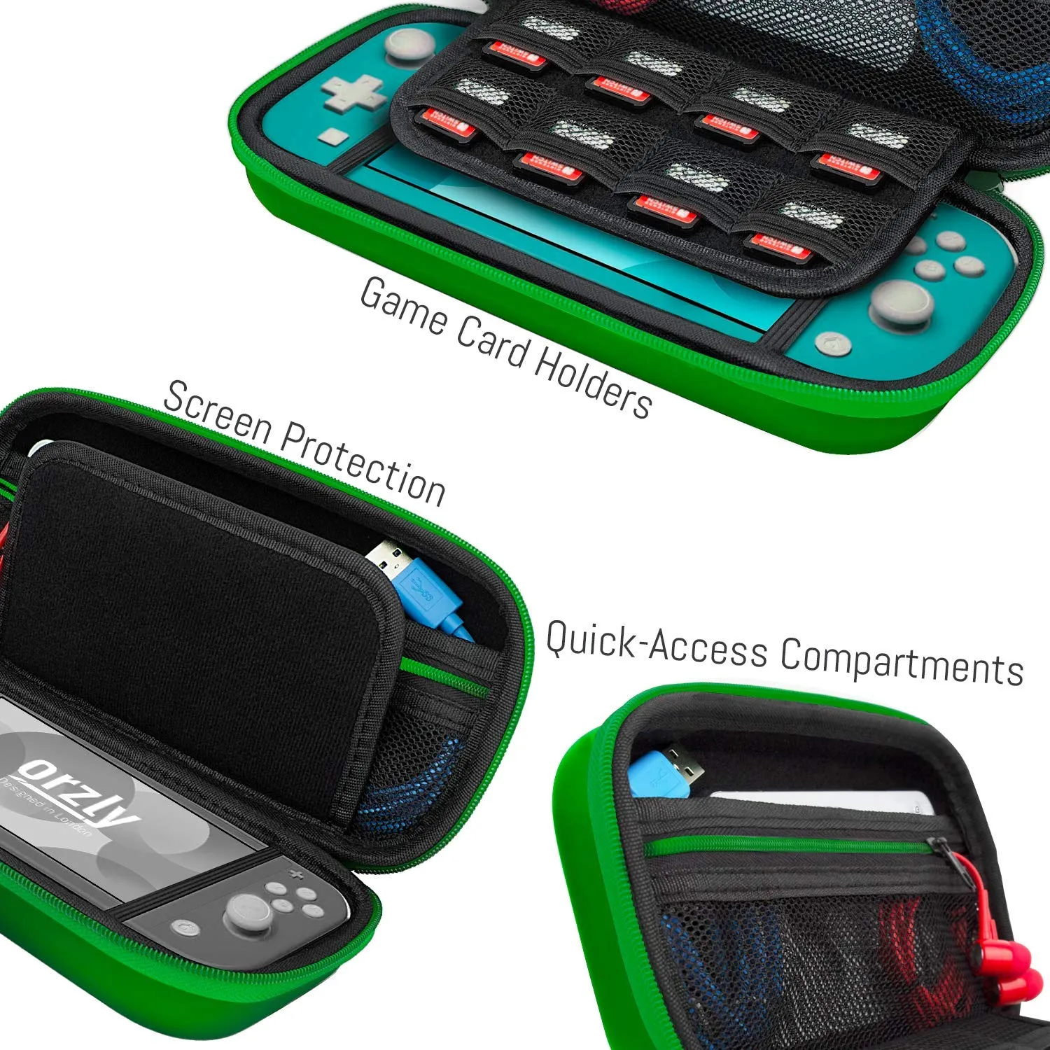 Orzly Custodia da Viaggio per Nintendo Switch Lite - Verde - immagine 4