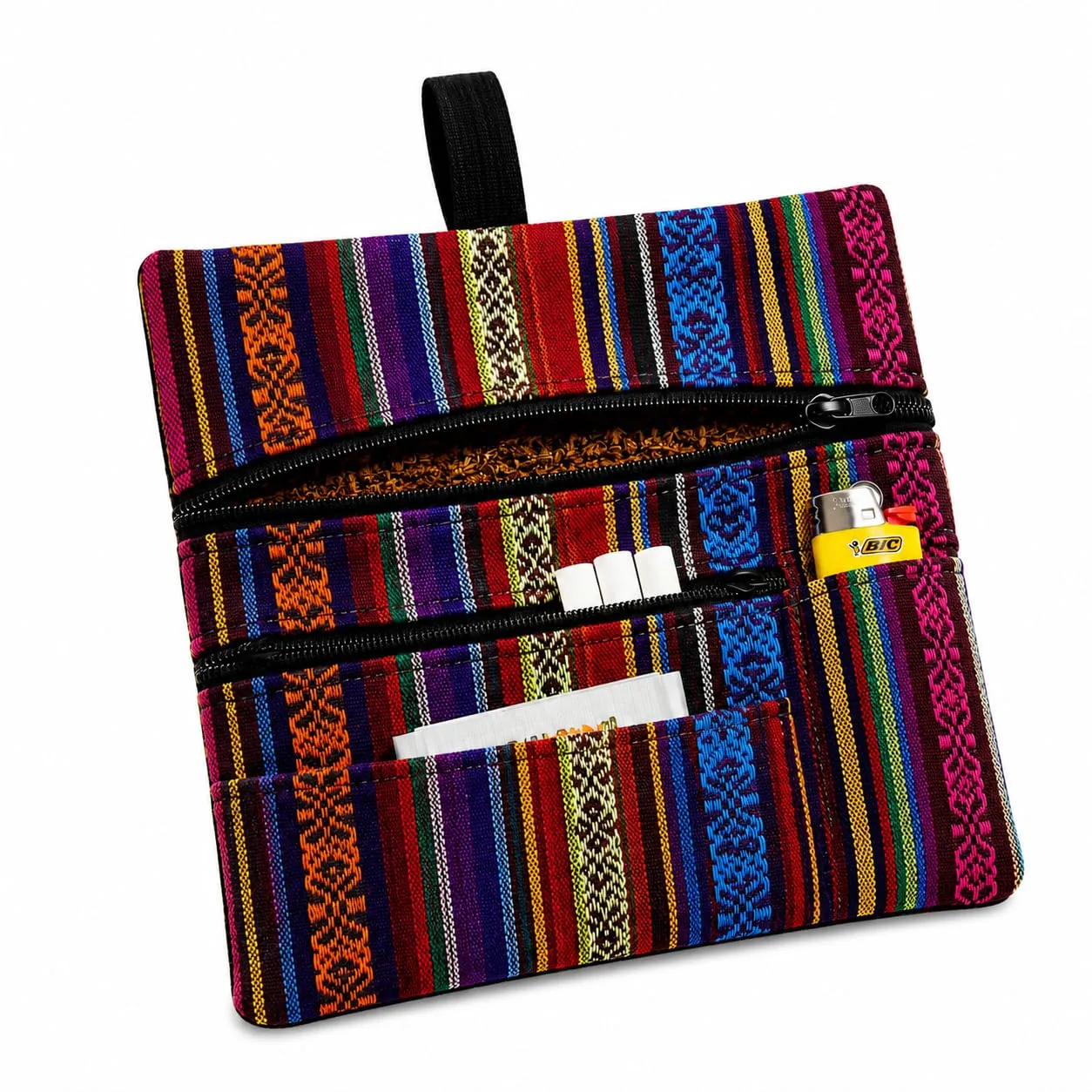 Russo Handmade Portatabacco Artigianale in Tessuto con Doppia Zip, 4 Scomparti, Mélange Rosso - immagine 6