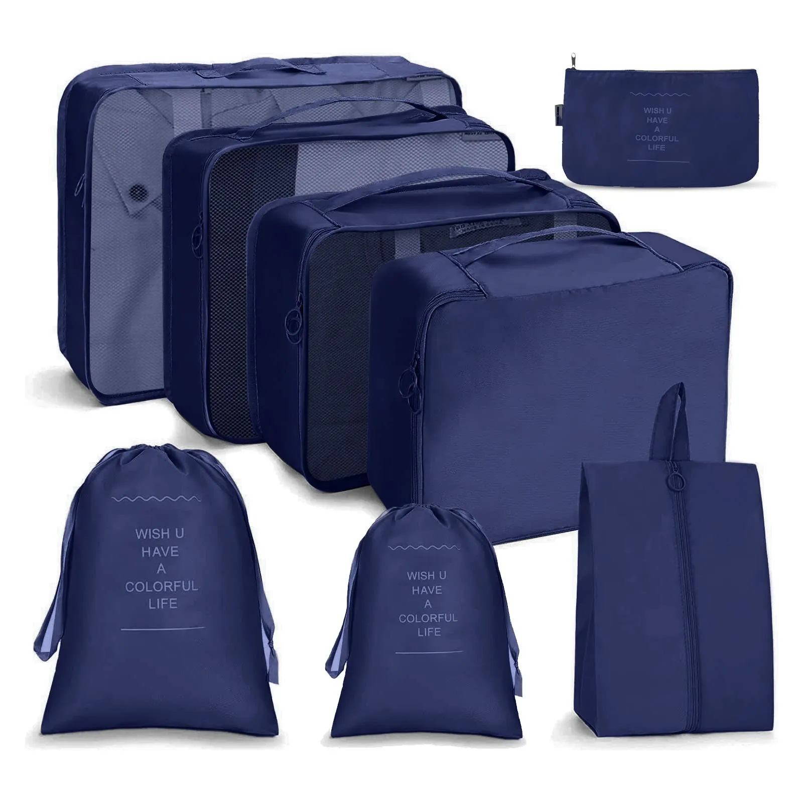 OSDUE Set Organizzatori da Valigia, 8 Pezzi, Sistema di Cubi di Viaggio per Abbigliamento, Intimo e Calzature, Blu Navy - immagine 1