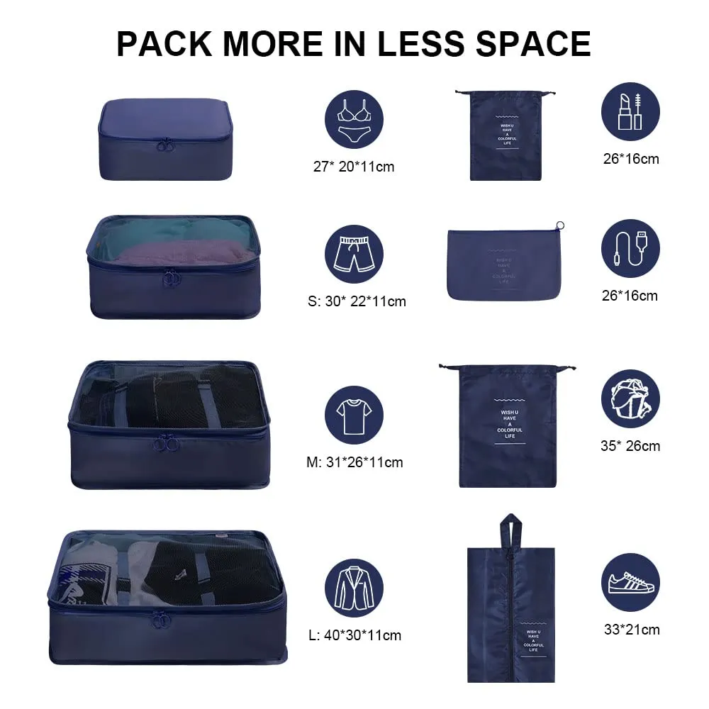 OSDUE Set Organizzatori da Valigia, 8 Pezzi, Sistema di Cubi di Viaggio per Abbigliamento, Intimo e Calzature, Blu Navy - immagine 2