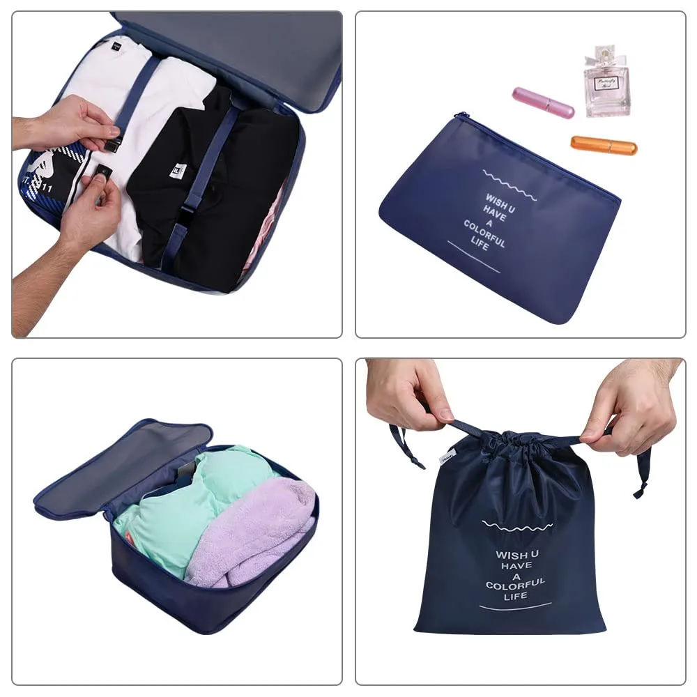 OSDUE Set Organizzatori da Valigia, 8 Pezzi, Sistema di Cubi di Viaggio per Abbigliamento, Intimo e Calzature, Blu Navy - immagine 3