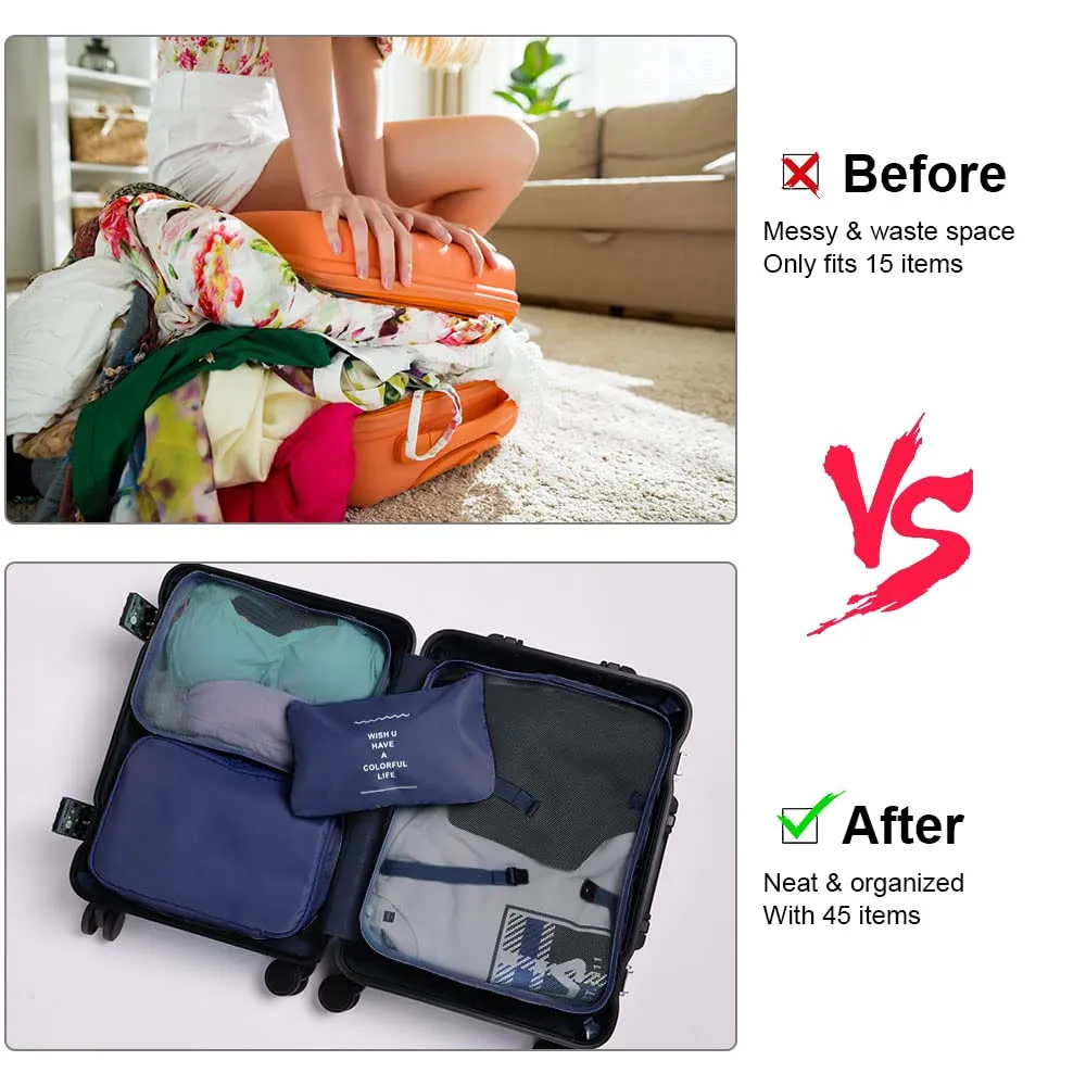 OSDUE Set Organizzatori da Valigia, 8 Pezzi, Sistema di Cubi di Viaggio per Abbigliamento, Intimo e Calzature, Blu Navy - immagine 6