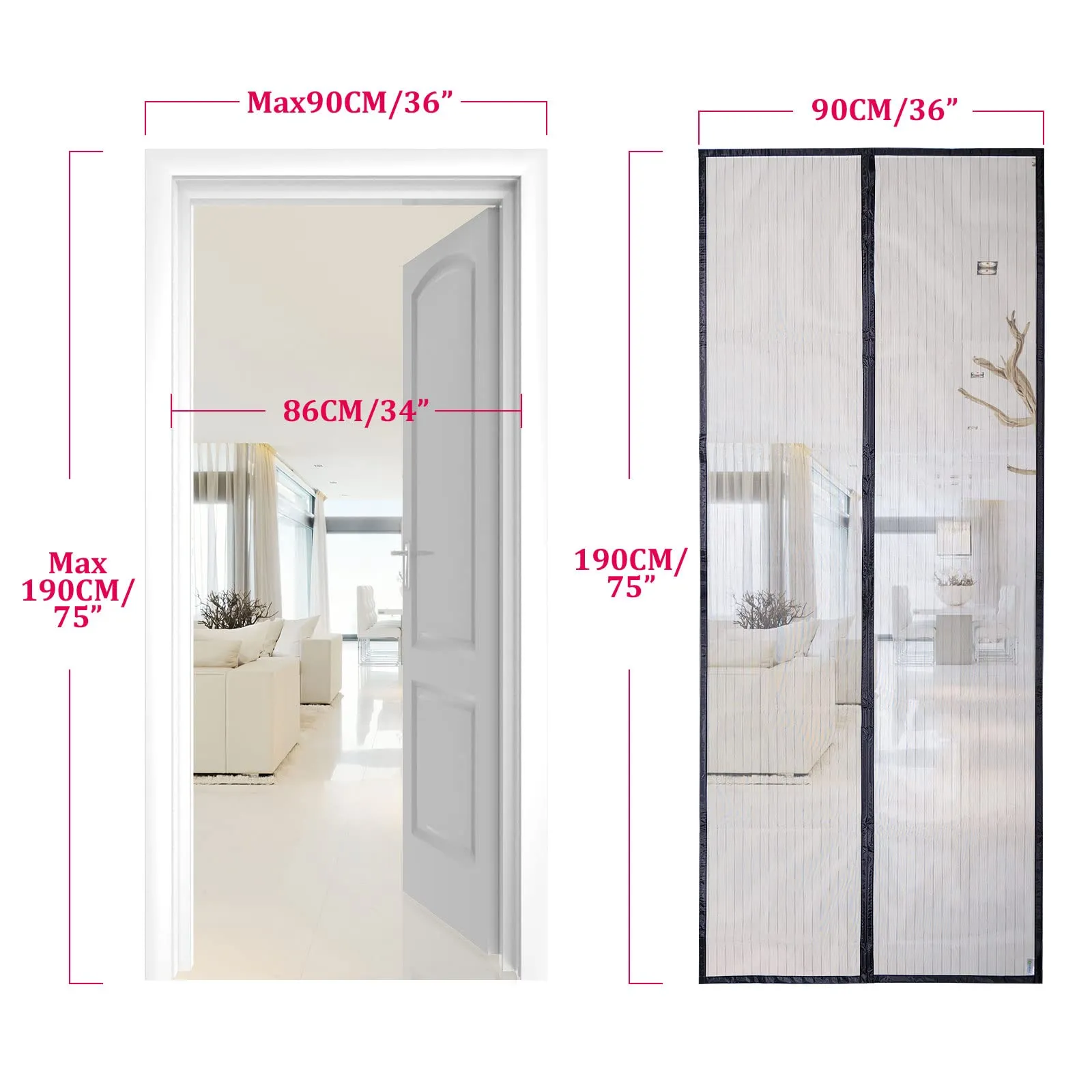 Apalus Zanzariera Magnetica per Porte, 90x190 cm, Nero - immagine 4
