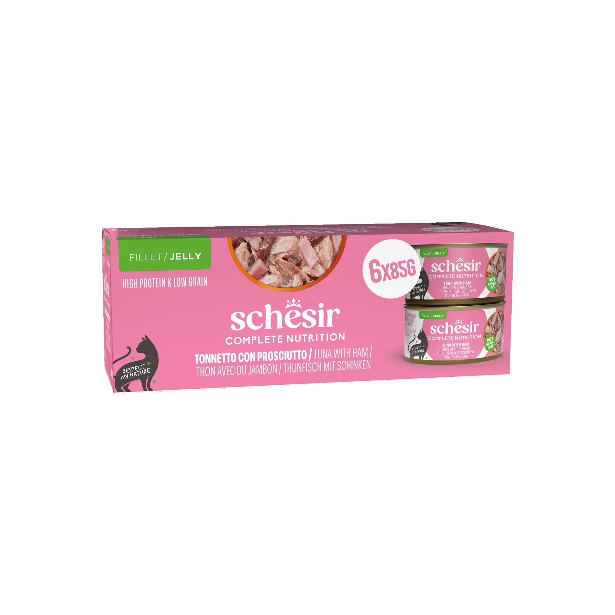 Schesir Tonno con Prosciutto in Gelatina, Cibo Umido Completo per Gatti, 6 x 85g - immagine 1