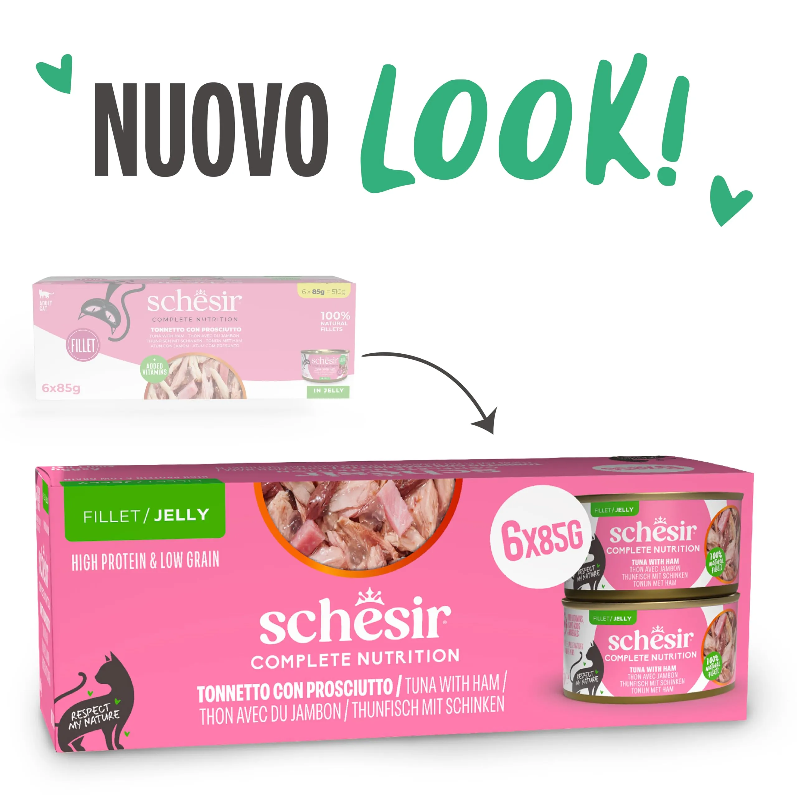 Schesir Tonno con Prosciutto in Gelatina, Cibo Umido Completo per Gatti, 6 x 85g - immagine 2