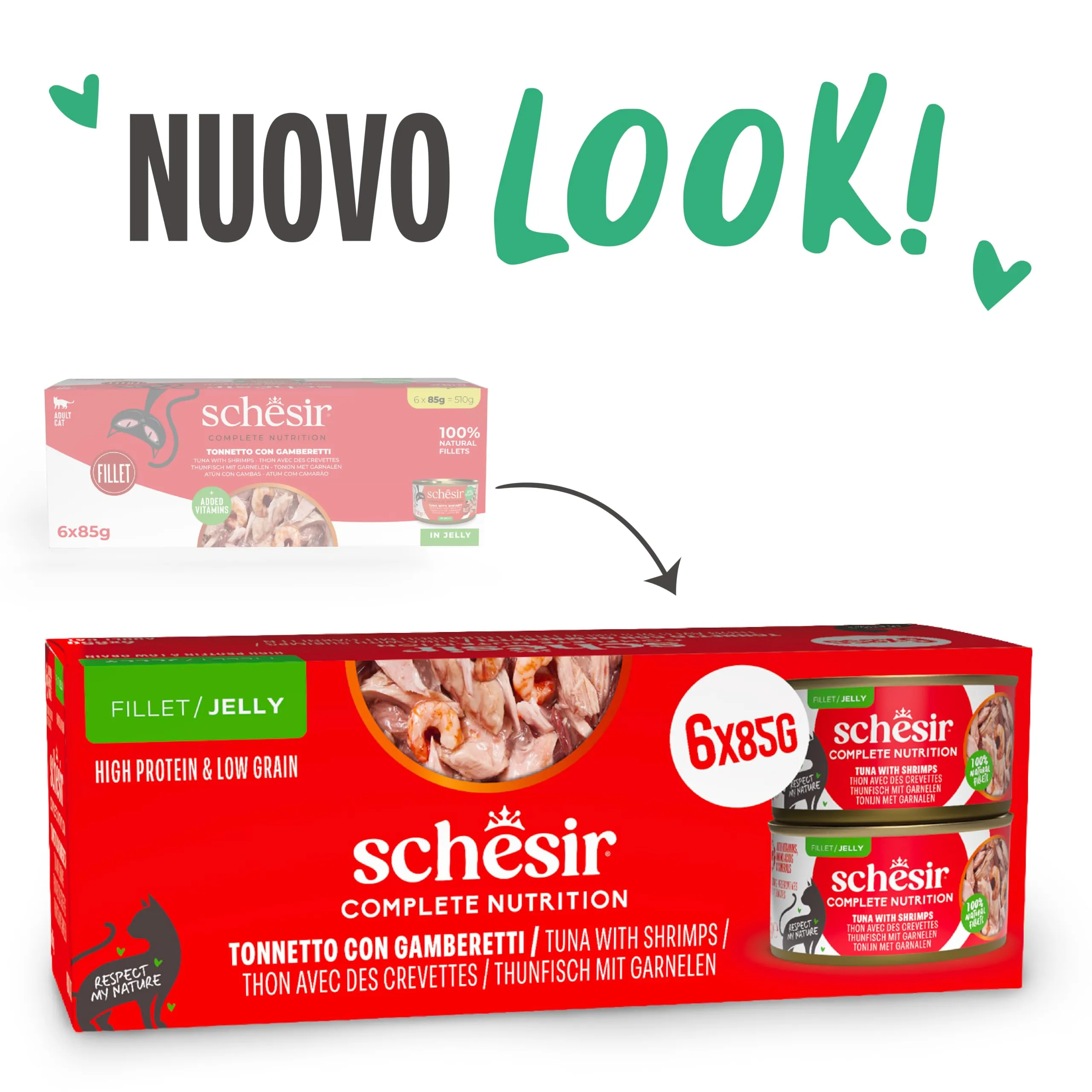 Schesir Tonnetto con Gamberetti in Gelatina, Cibo Umido Completo per Gatti, 6 x 85g - immagine 2