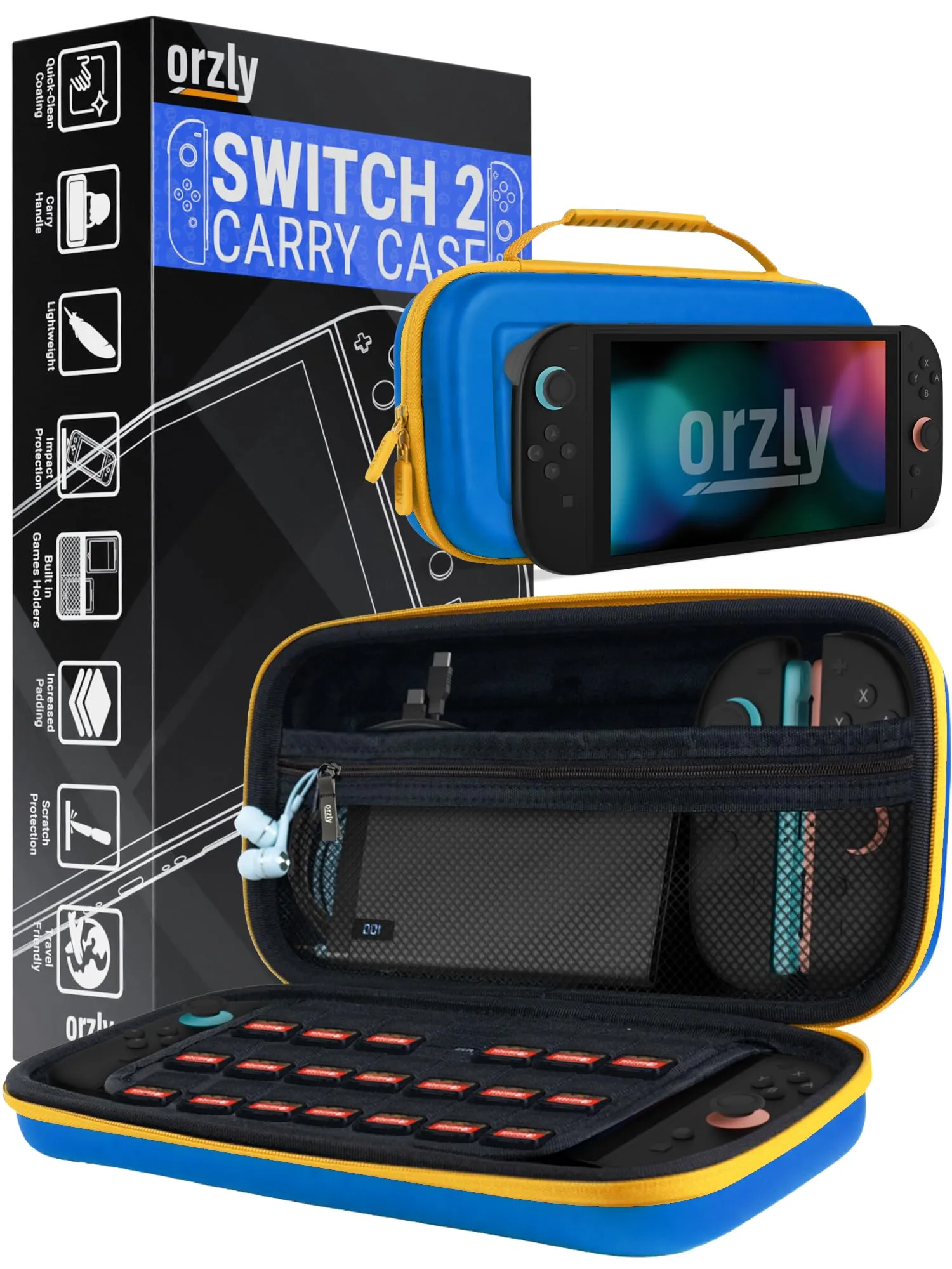 Orzly Custodia Protettiva da Viaggio per Nintendo Switch 2, Blu/Giallo - immagine 1