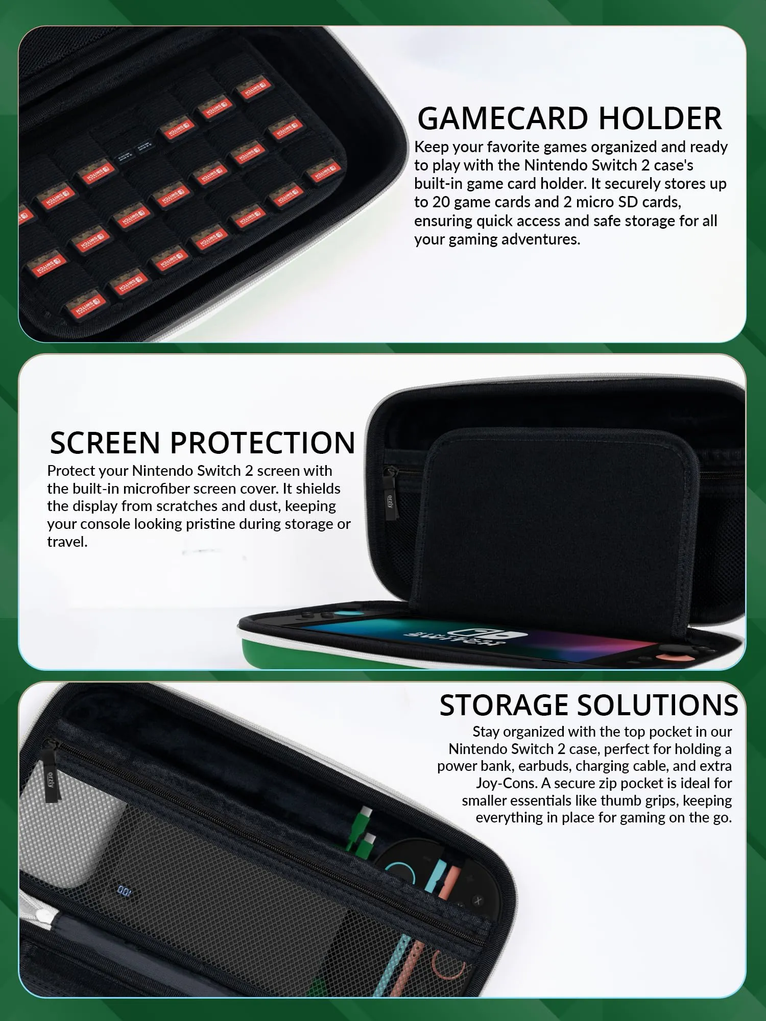 Orzly Custodia Protettiva da Viaggio per Nintendo Switch 2, Verde/Oro - immagine 5