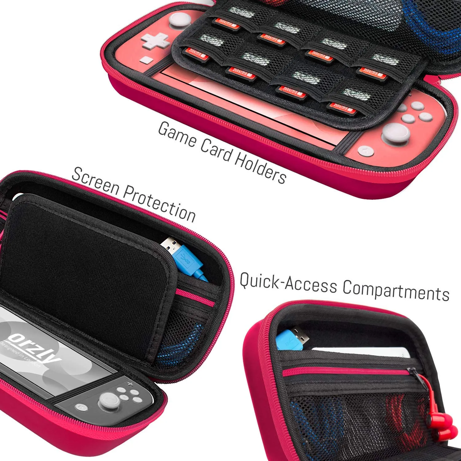 Orzly Custodia da Viaggio per Nintendo Switch Lite - Rosa - immagine 4