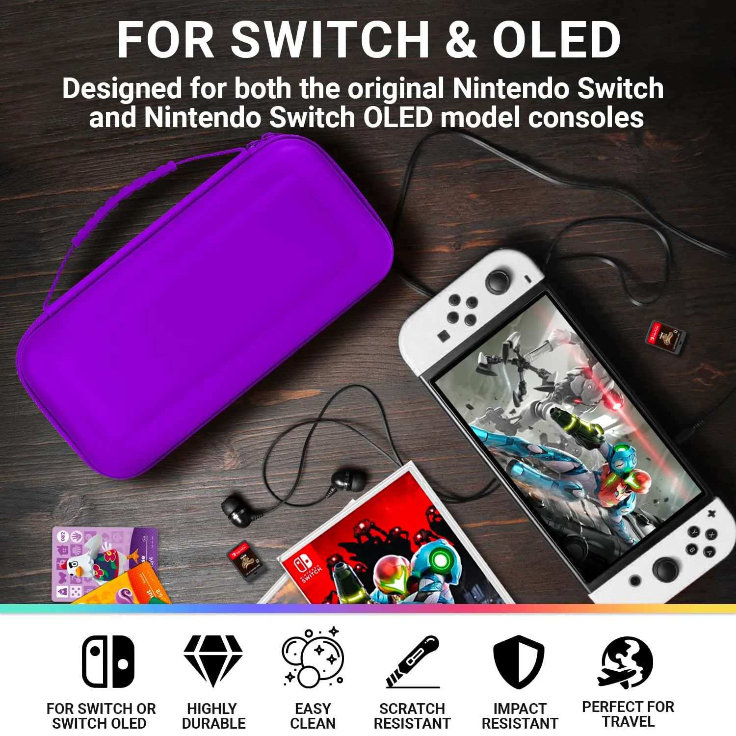 Orzly Custodia Protettiva Rigida per Nintendo Switch e Switch OLED, Viola - immagine 3