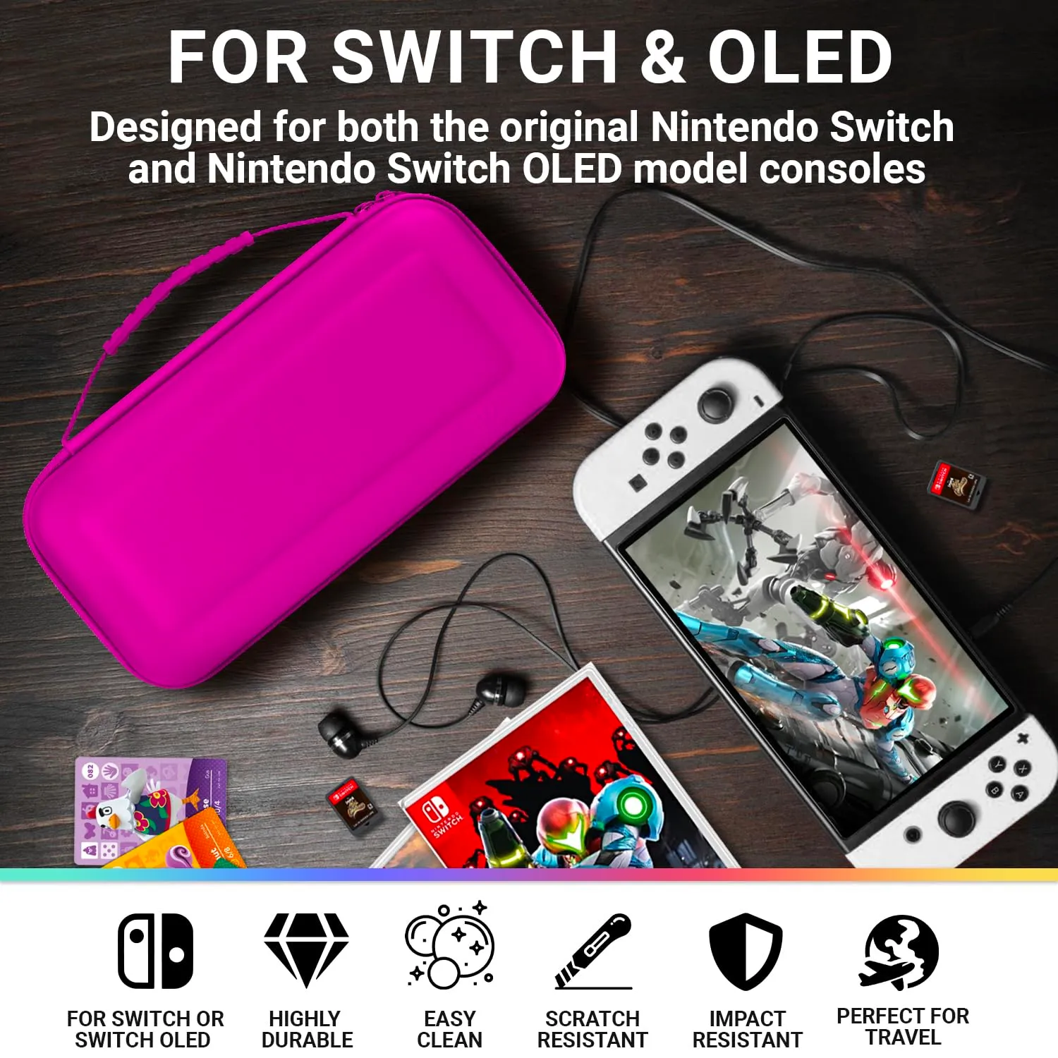 Orzly Custodia da trasporto per Nintendo Switch e Switch OLED - Rosa - immagine 8