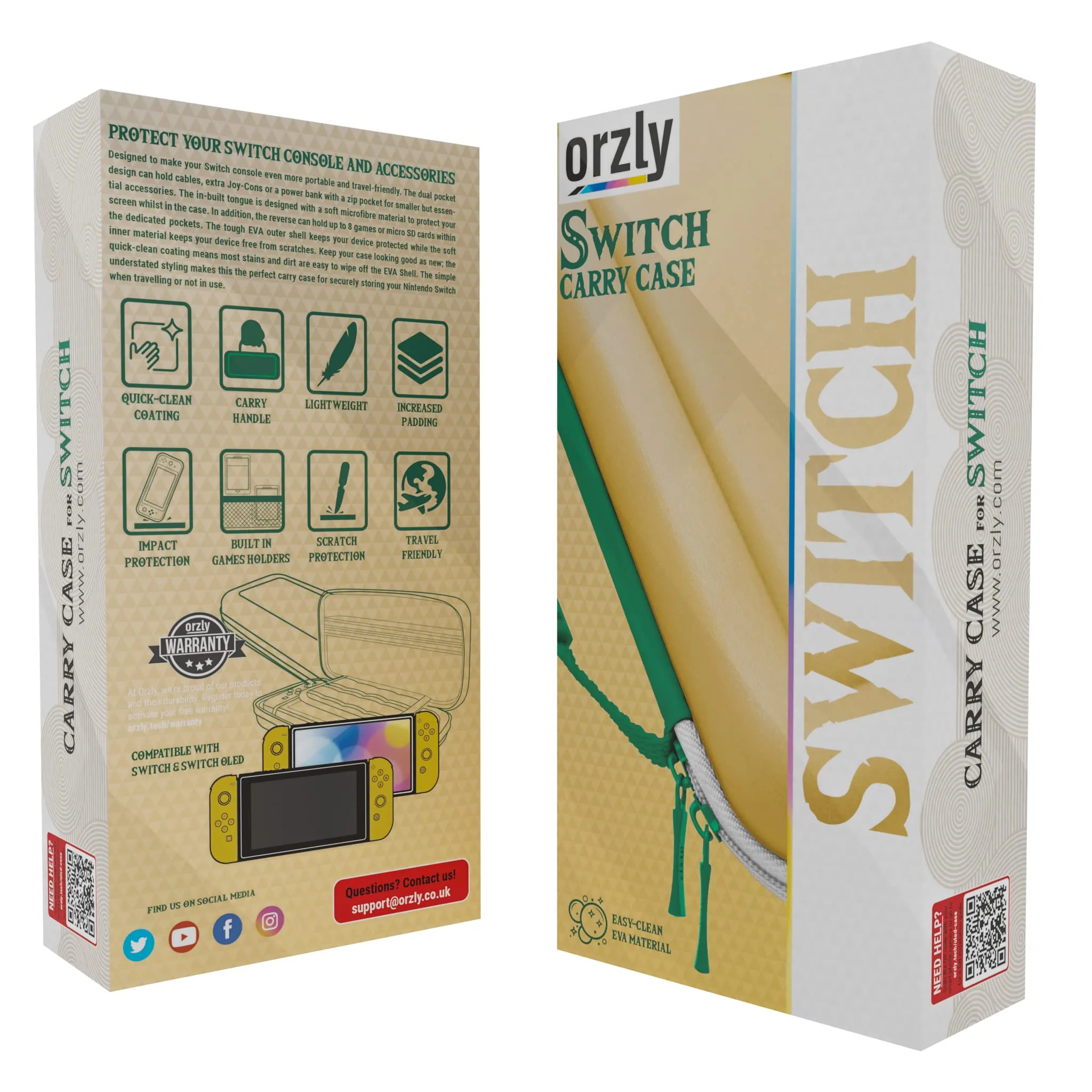 Orzly Custodia per Nintendo Switch OLED e Switch Standard, Edizione The Legend of Zelda, Oro, Bianco, Verde - immagine 2