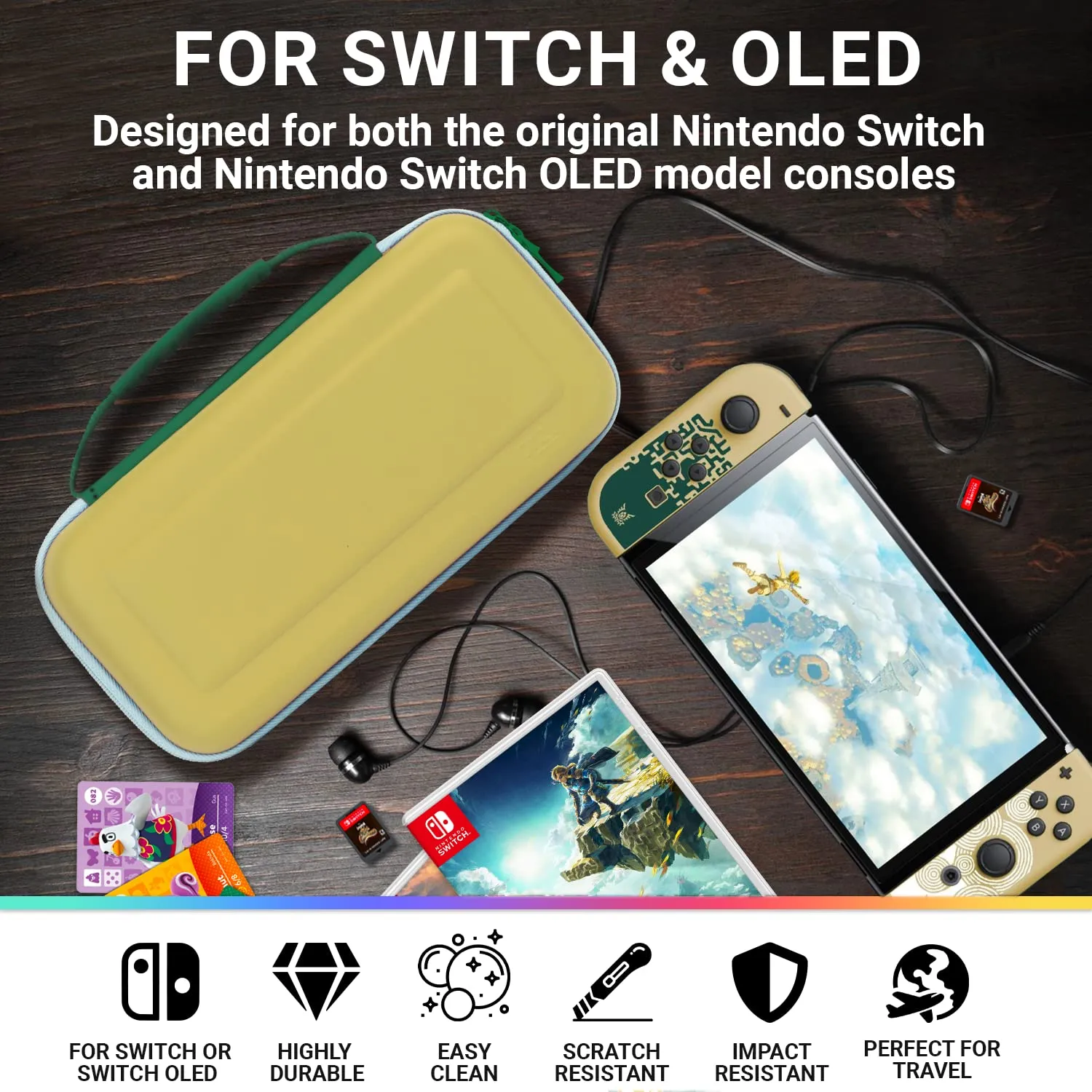 Orzly Custodia per Nintendo Switch OLED e Switch Standard, Edizione The Legend of Zelda, Oro, Bianco, Verde - immagine 4