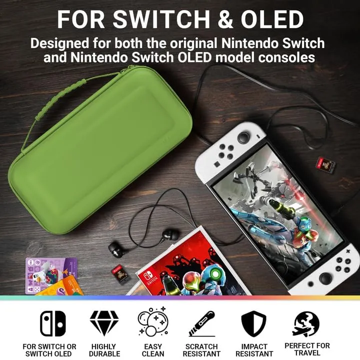 Orzly Custodia da trasporto rigida per Nintendo Switch OLED - Verde - immagine 4