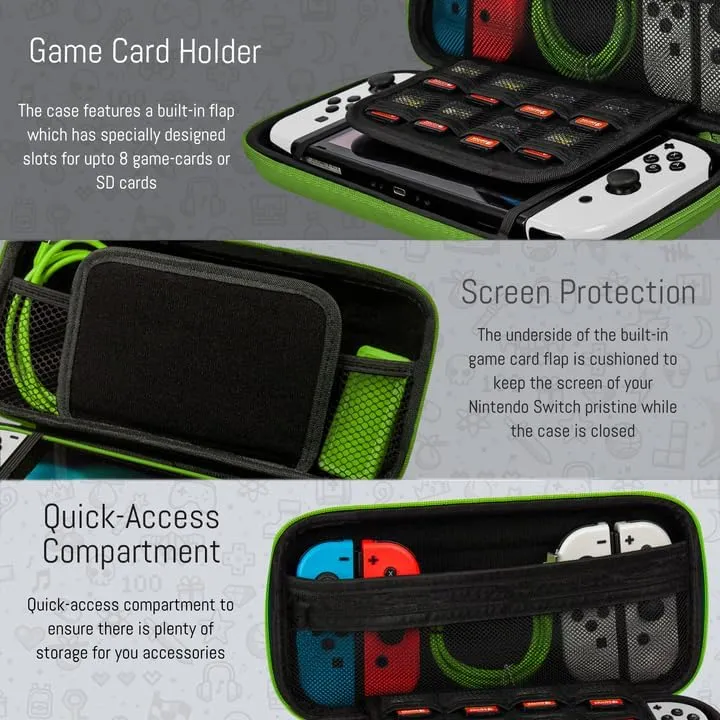Orzly Custodia da trasporto rigida per Nintendo Switch OLED - Verde - immagine 5