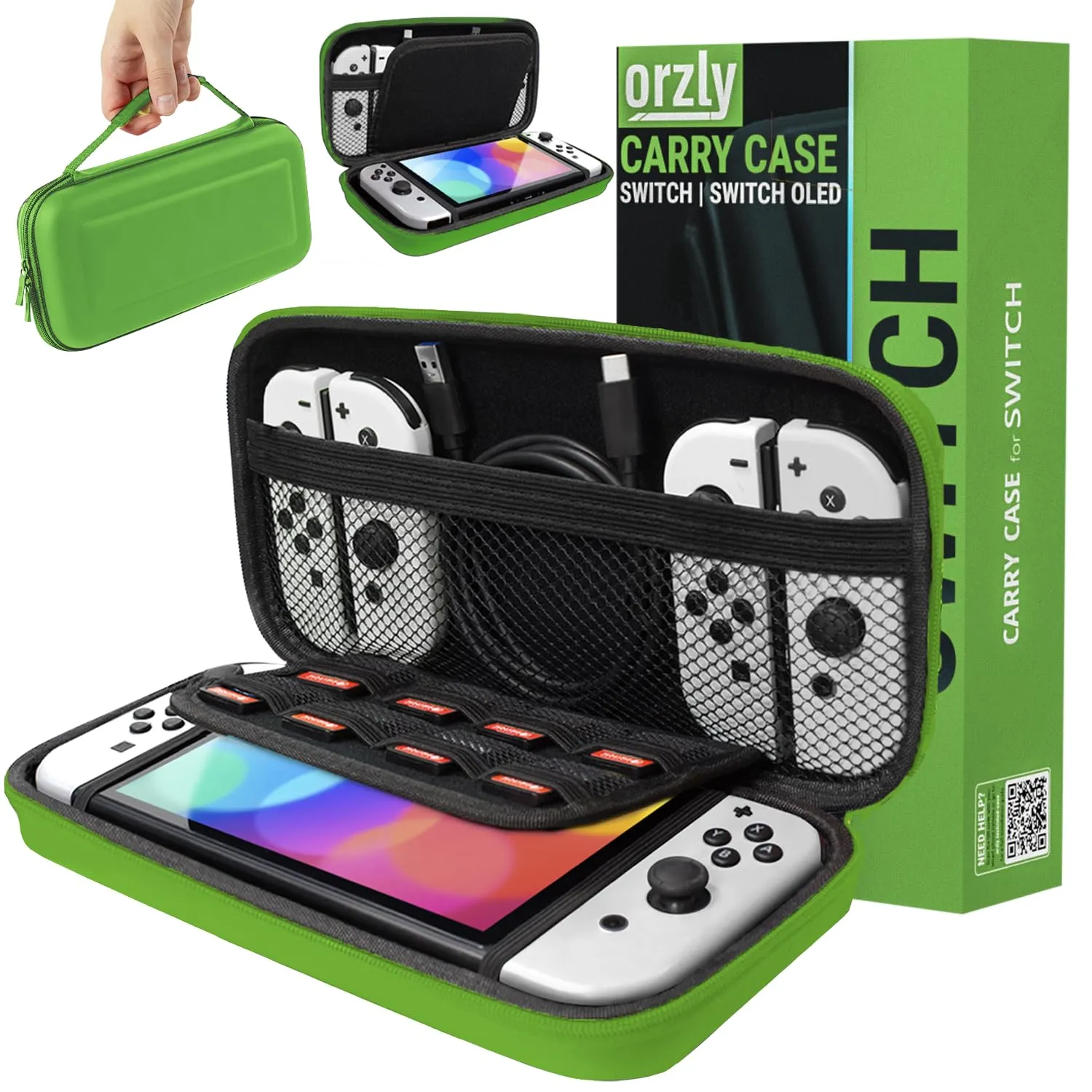 Orzly Custodia da trasporto rigida per Nintendo Switch OLED - Verde - immagine 7
