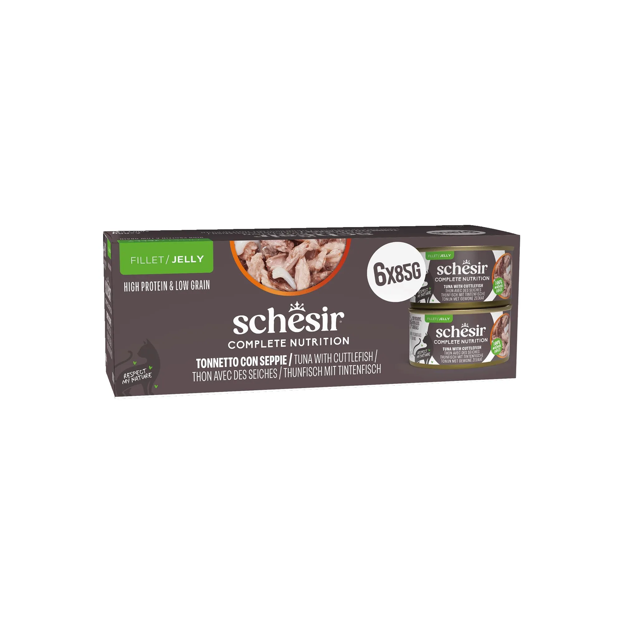 Schesir Tonnetto con Seppie in Gelatina, Alimento Umido Completo per Gatti, 6 x 85g - immagine 1