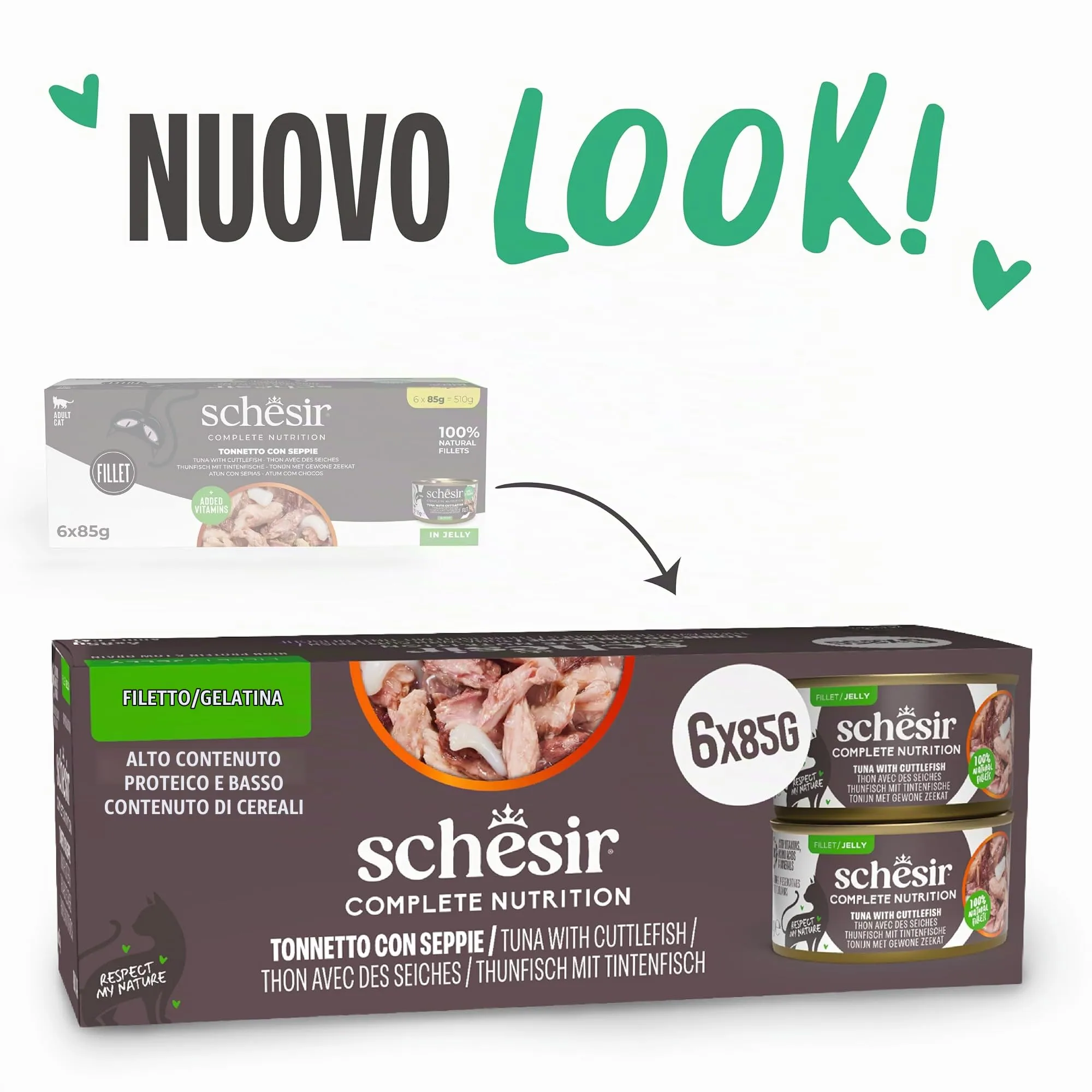 Schesir Tonnetto con Seppie in Gelatina, Alimento Umido Completo per Gatti, 6 x 85g - immagine 2