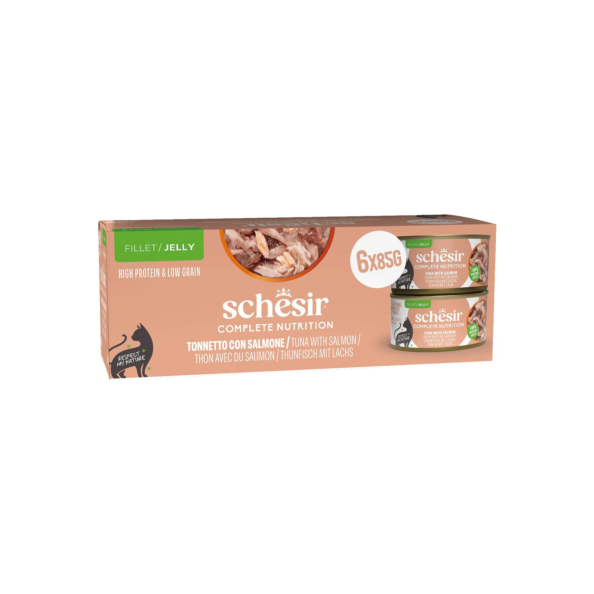 Schesir Tonnetto con Salmone in Gelatina, Alimento Umido Completo per Gatti, 6 x 85g - immagine 1