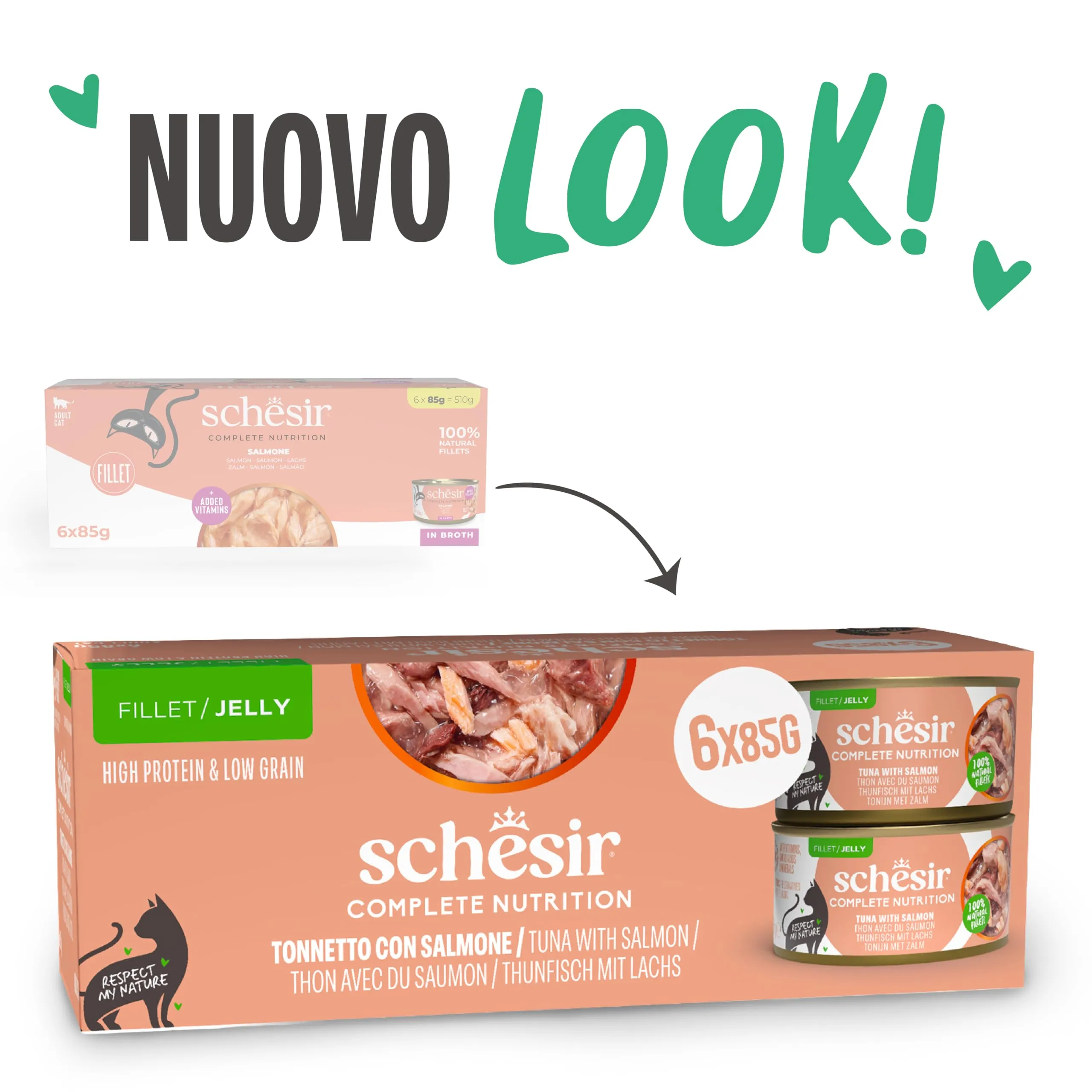 Schesir Tonnetto con Salmone in Gelatina, Alimento Umido Completo per Gatti, 6 x 85g - immagine 2