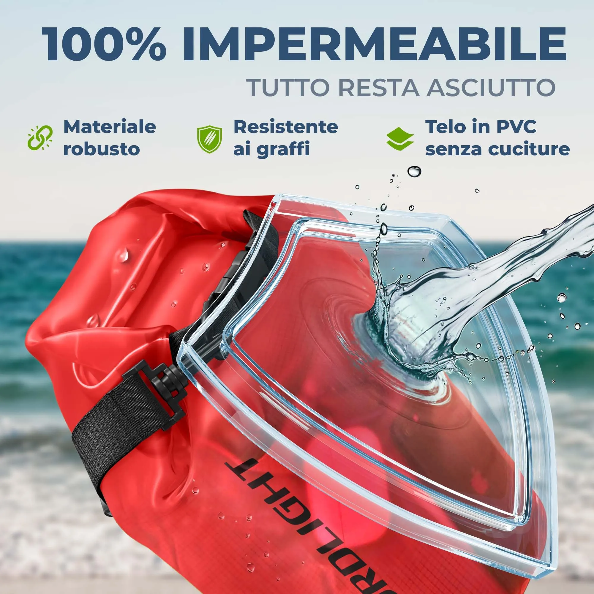 Nordlight Dry Bag Set con Custodia per Cellulare e Marsupio, 20L, Rosso - immagine 5