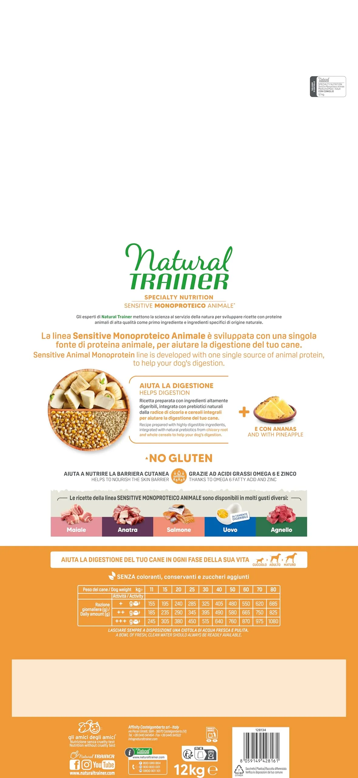 Trainer Natural Sensitive No Gluten Dog Food for Adult Medium & Maxi Dogs with Rabbit and Whole Grains, 12kg - immagine 3