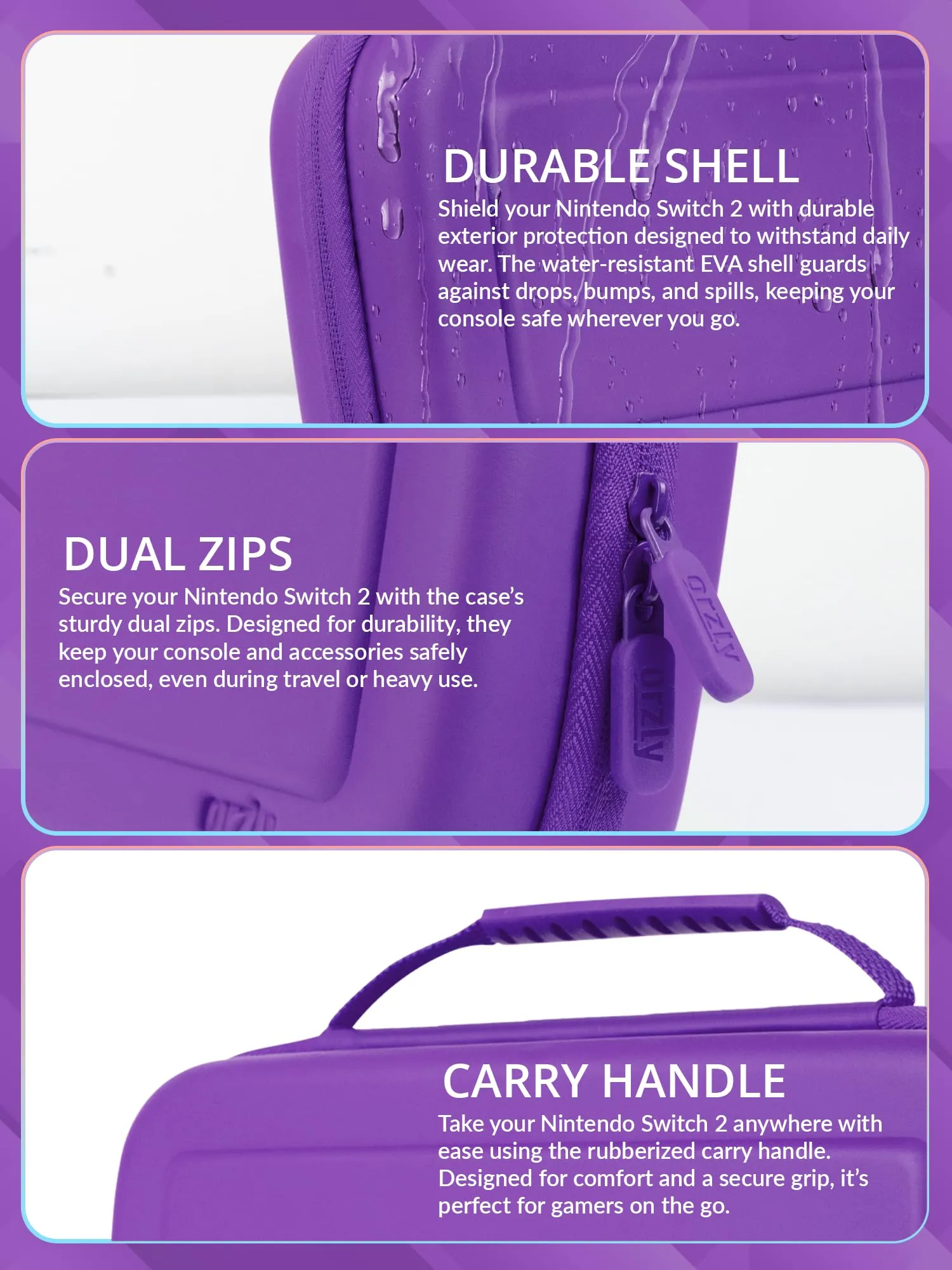 Orzly Custodia Protettiva da Viaggio per Nintendo Switch 2, Viola - immagine 4