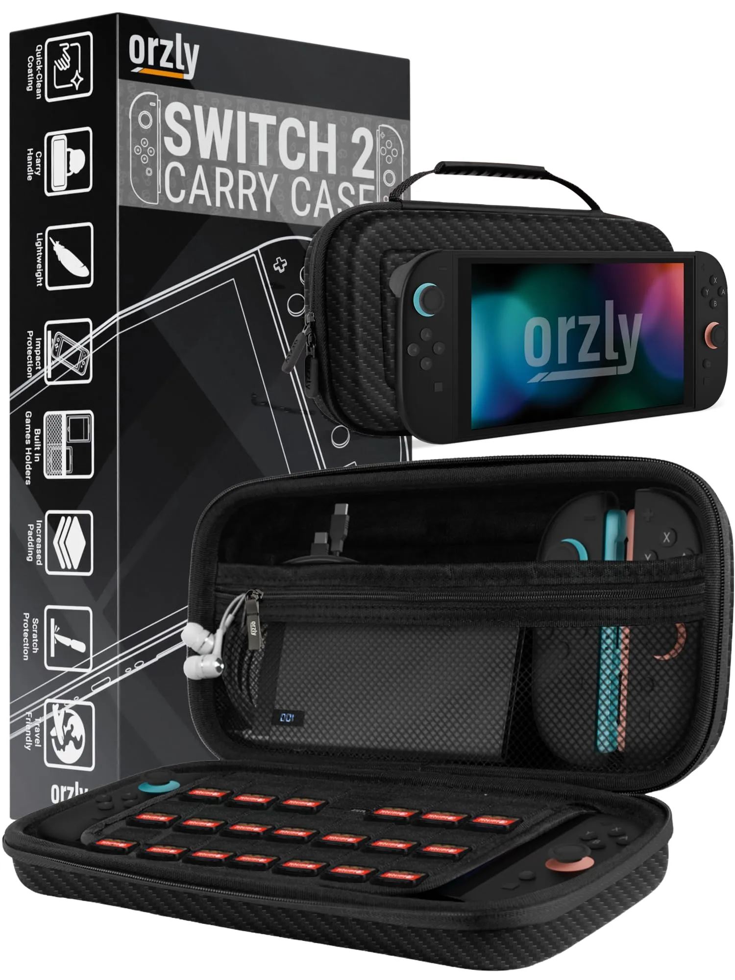 Orzly Custodia Protettiva da Viaggio per Nintendo Switch 2 - Carbonio - immagine 1