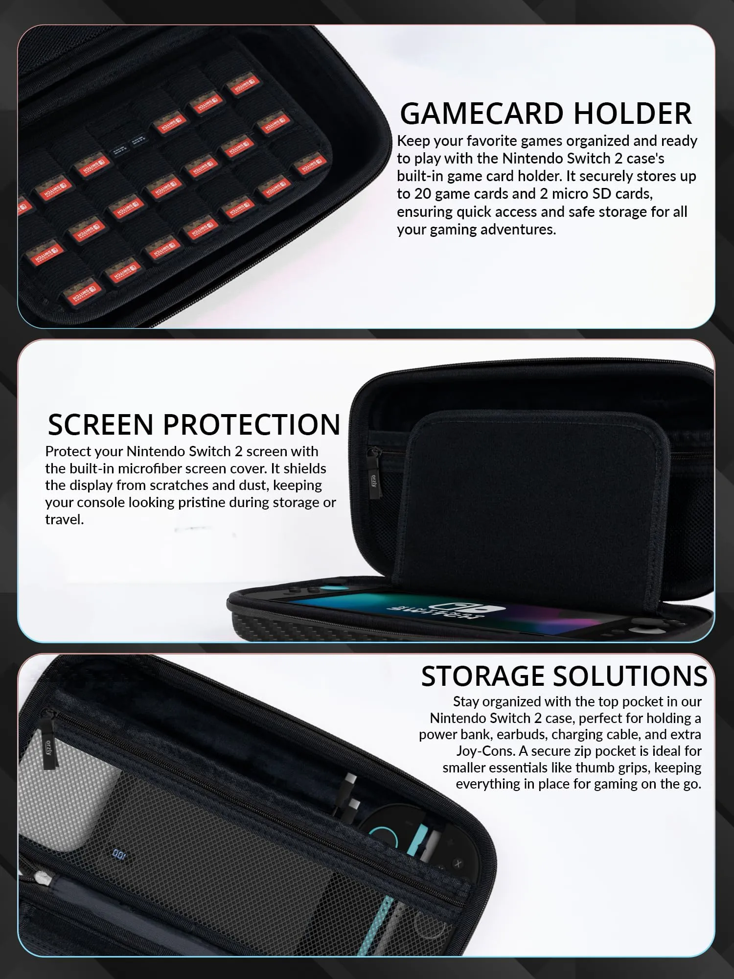 Orzly Custodia Protettiva da Viaggio per Nintendo Switch 2 - Carbonio - immagine 5