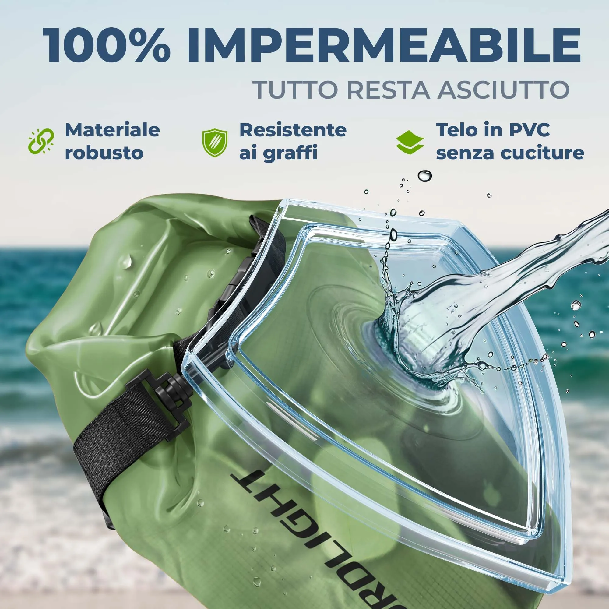 Nordlight Dry Bag Sacca Impermeabile 20L Verde Scuro - immagine 5