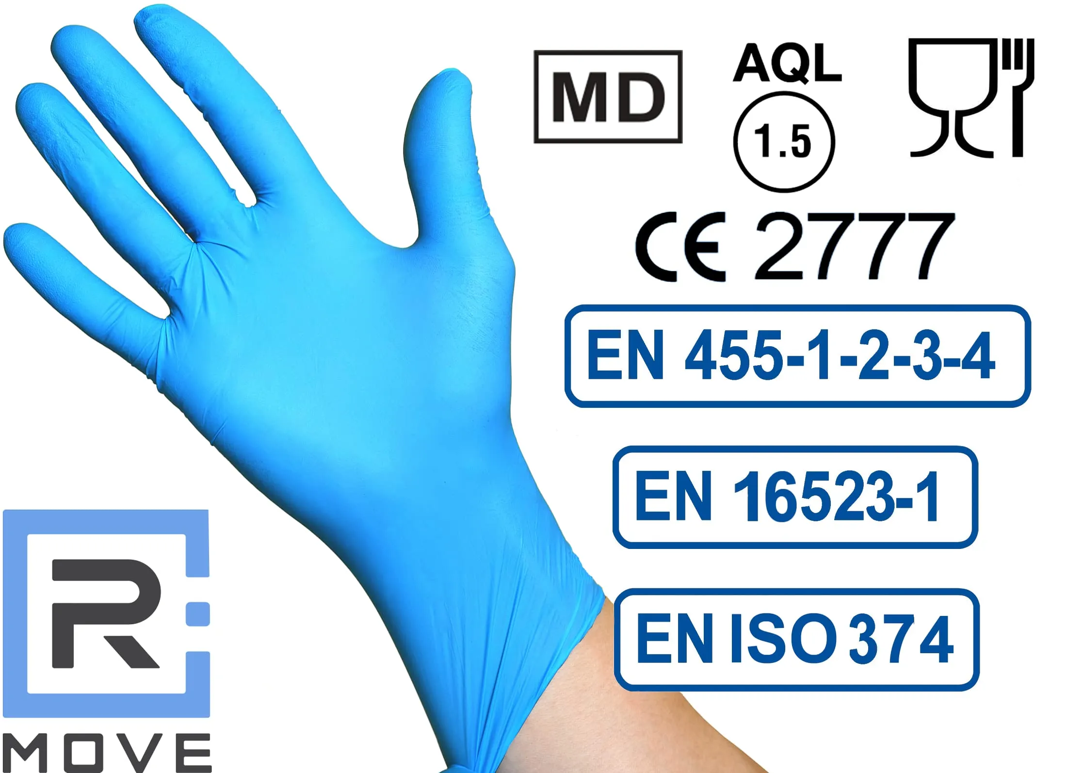 R MOVE Guanti in Nitrile Monouso Blu XS, Senza Polvere, Ambidestri, Ipoallergenici, 100 Pezzi - immagine 5