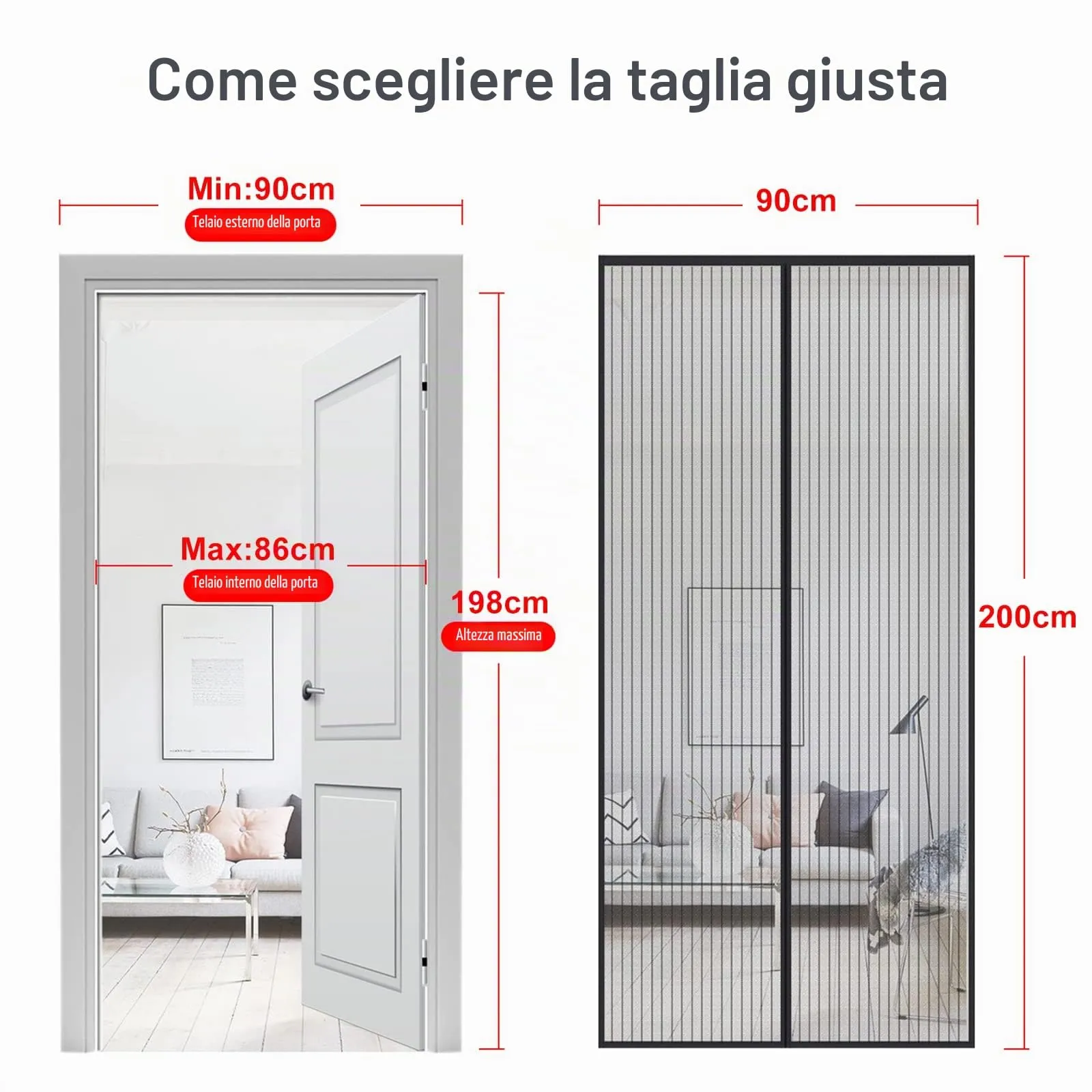 MYCARBON Zanzariera Porta Finestra Magnetica Anti Mosche, 90x200cm, Nero - immagine 3