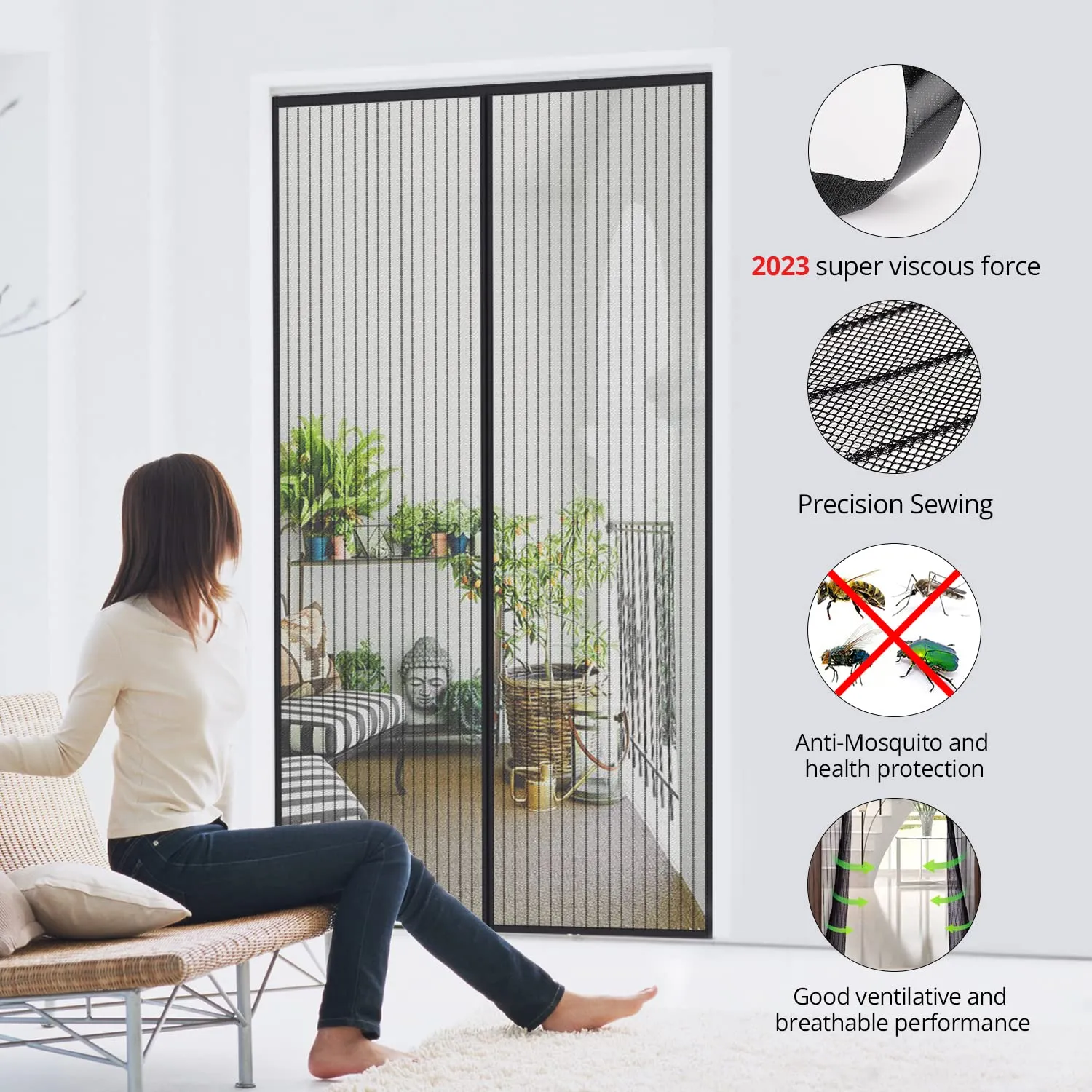 MYCARBON Zanzariera Porta Finestra Magnetica Anti Mosche, 90x200cm, Nero - immagine 4